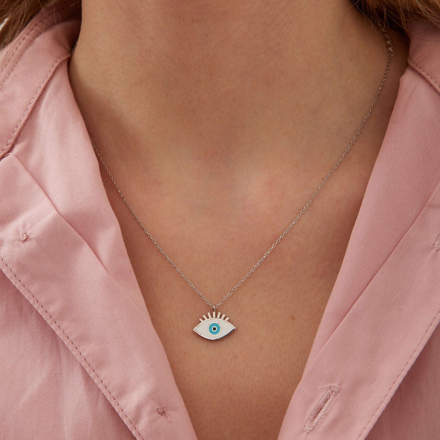 Sterling Silver Evil Eye Necklace Silver