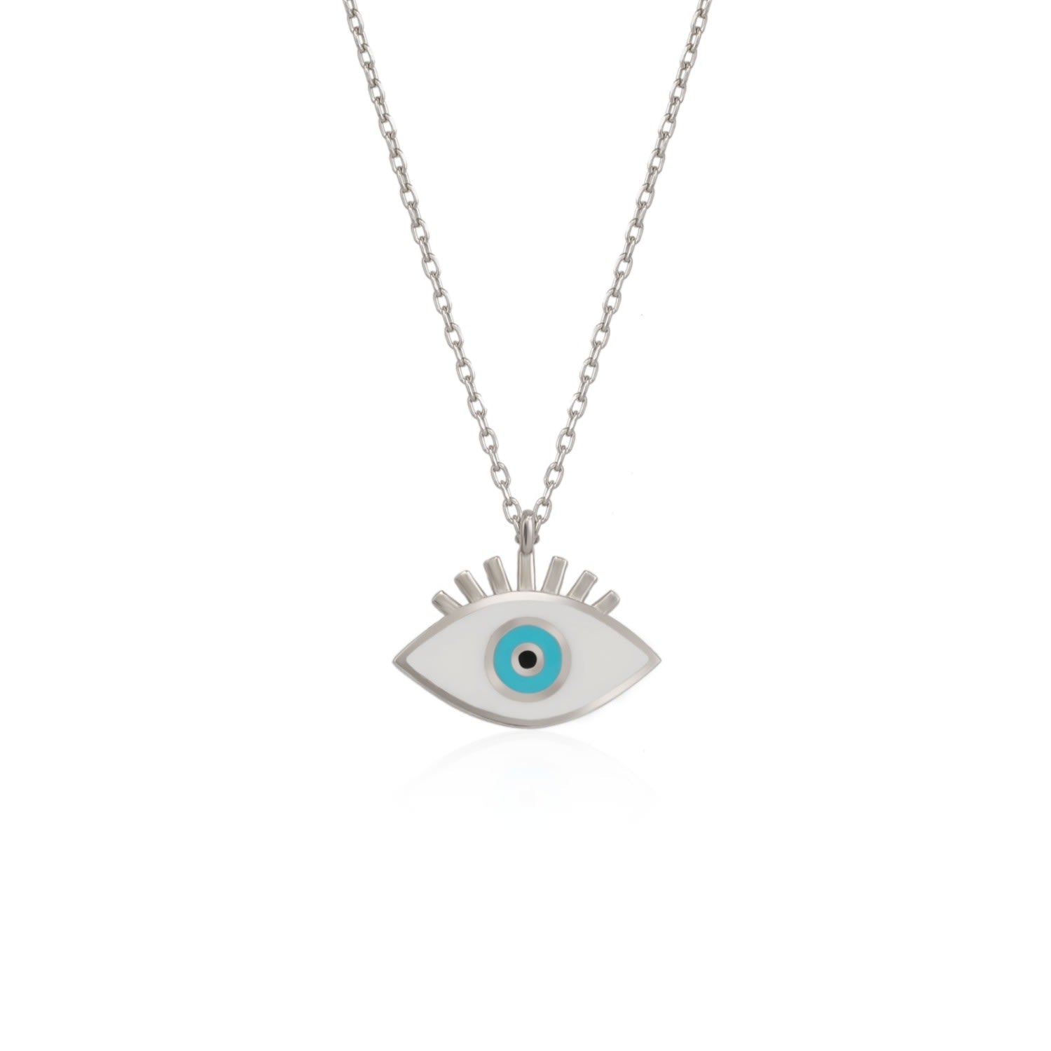 Sterling Silver Evil Eye Eyelash Pendant Necklace - Silver