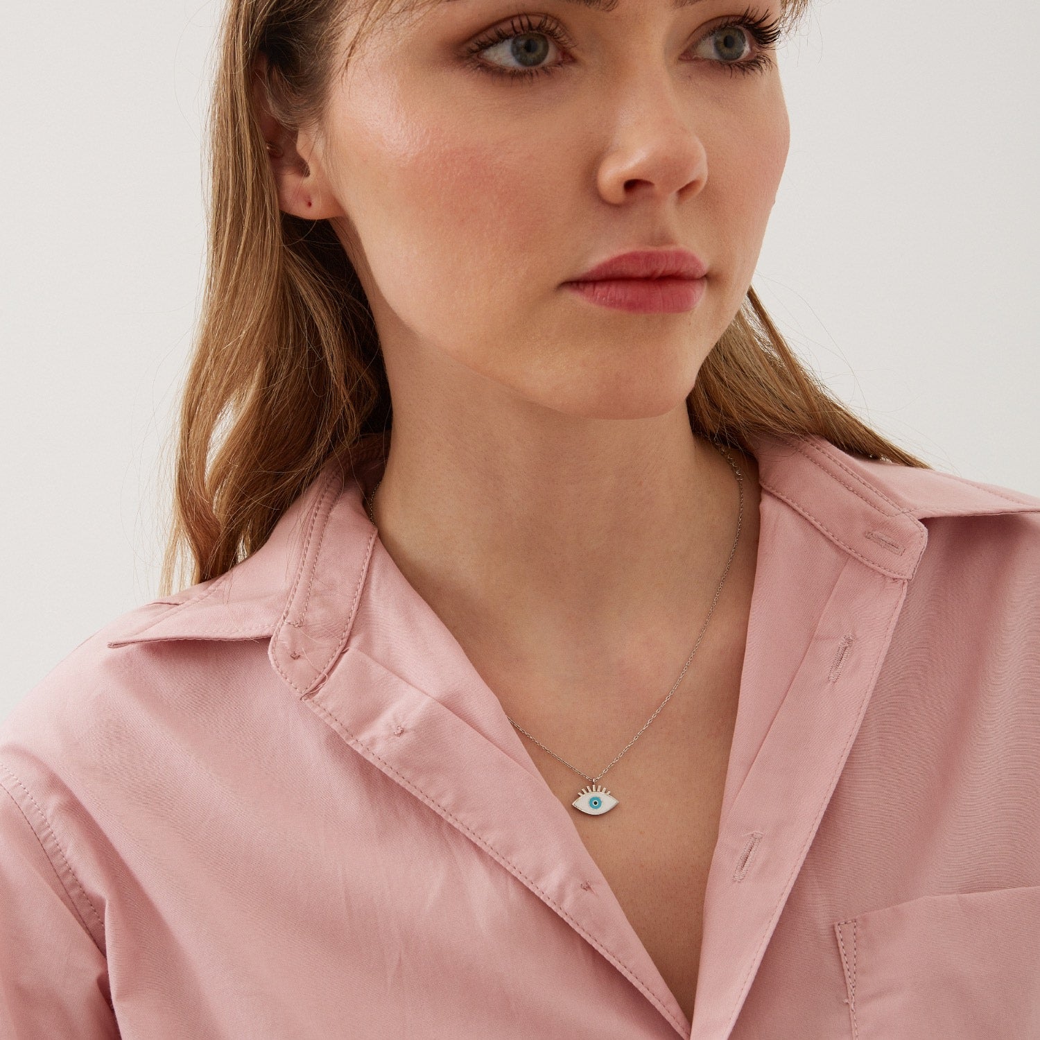 Sterling Silver Evil Eye Eyelash Pendant Necklace - Silver