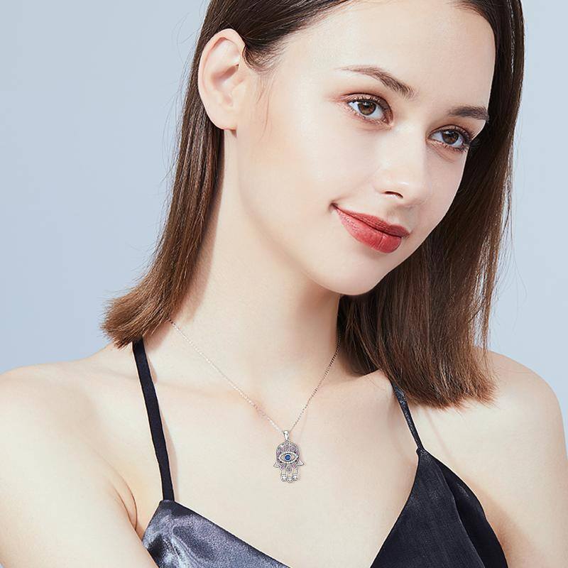 Sterling Silver Evil Eye & Hamsa Hand Pendant Necklace