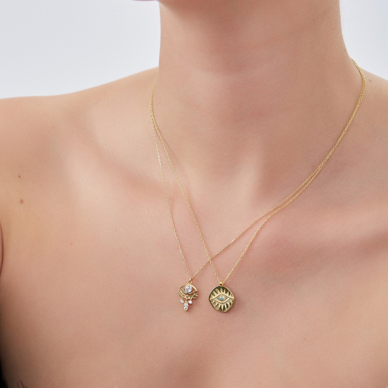 Sterling Silver Eye Evil Eye Pendant Necklace - Silver