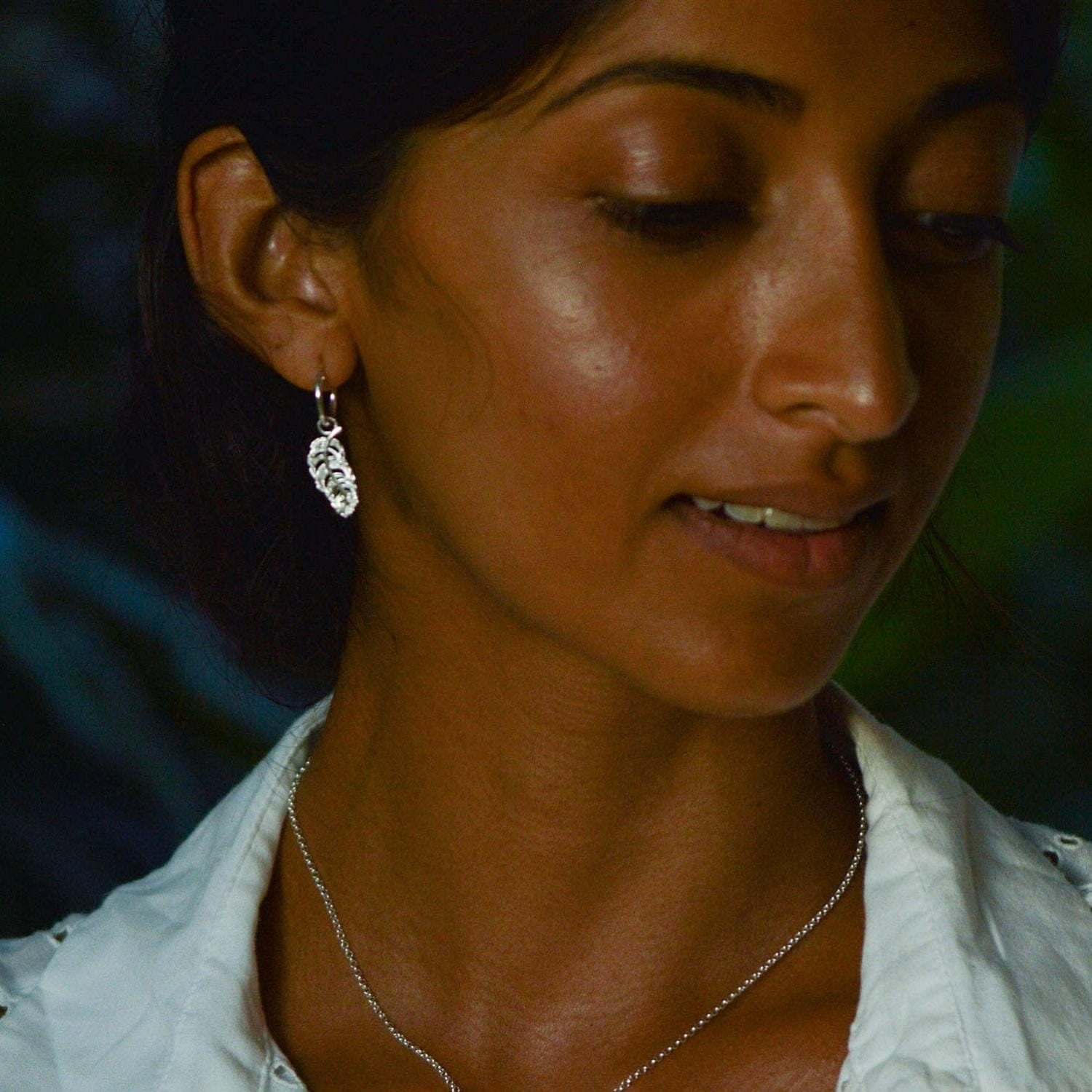 Sterling Silver Feather Charm Hoop Earrings