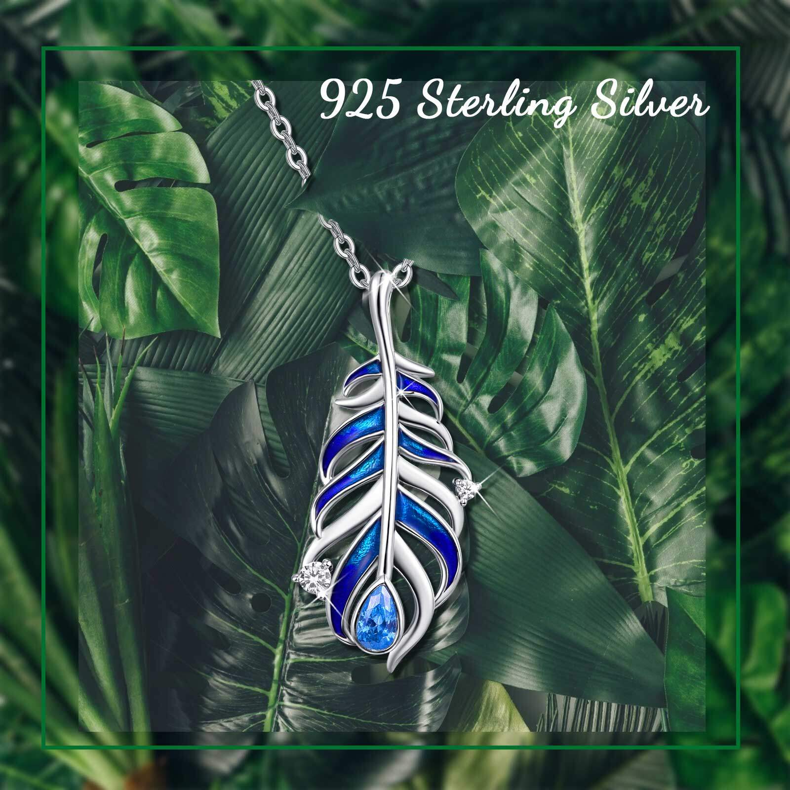 Sterling Silver Cubic Zirconia Feather Pendant Necklace