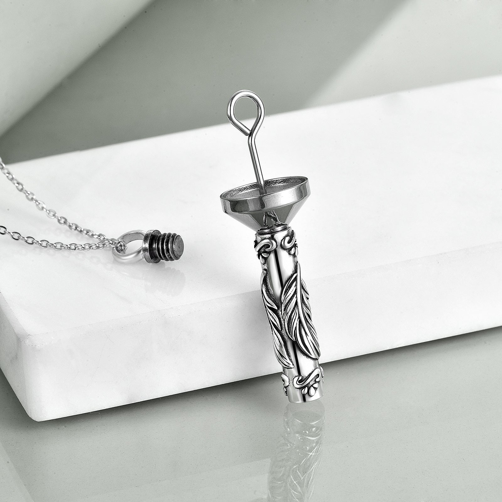 Sterling Silver Feather Urn Necklace for Ashes