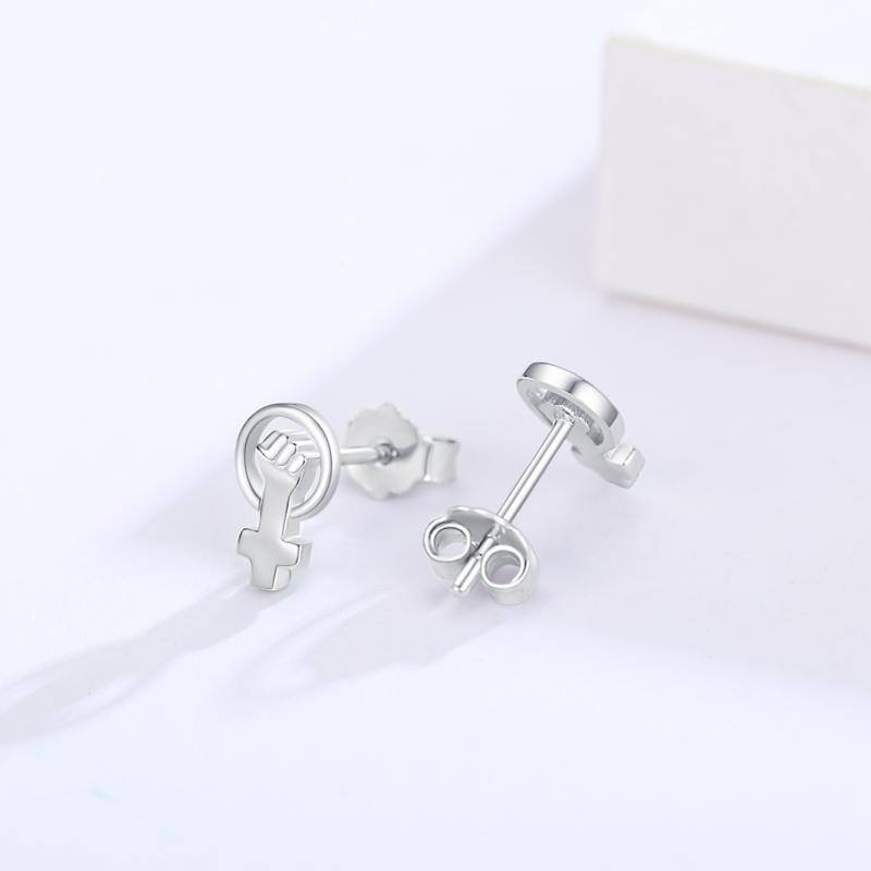 Sterling Silver Cross Circle Stud Earrings for Women