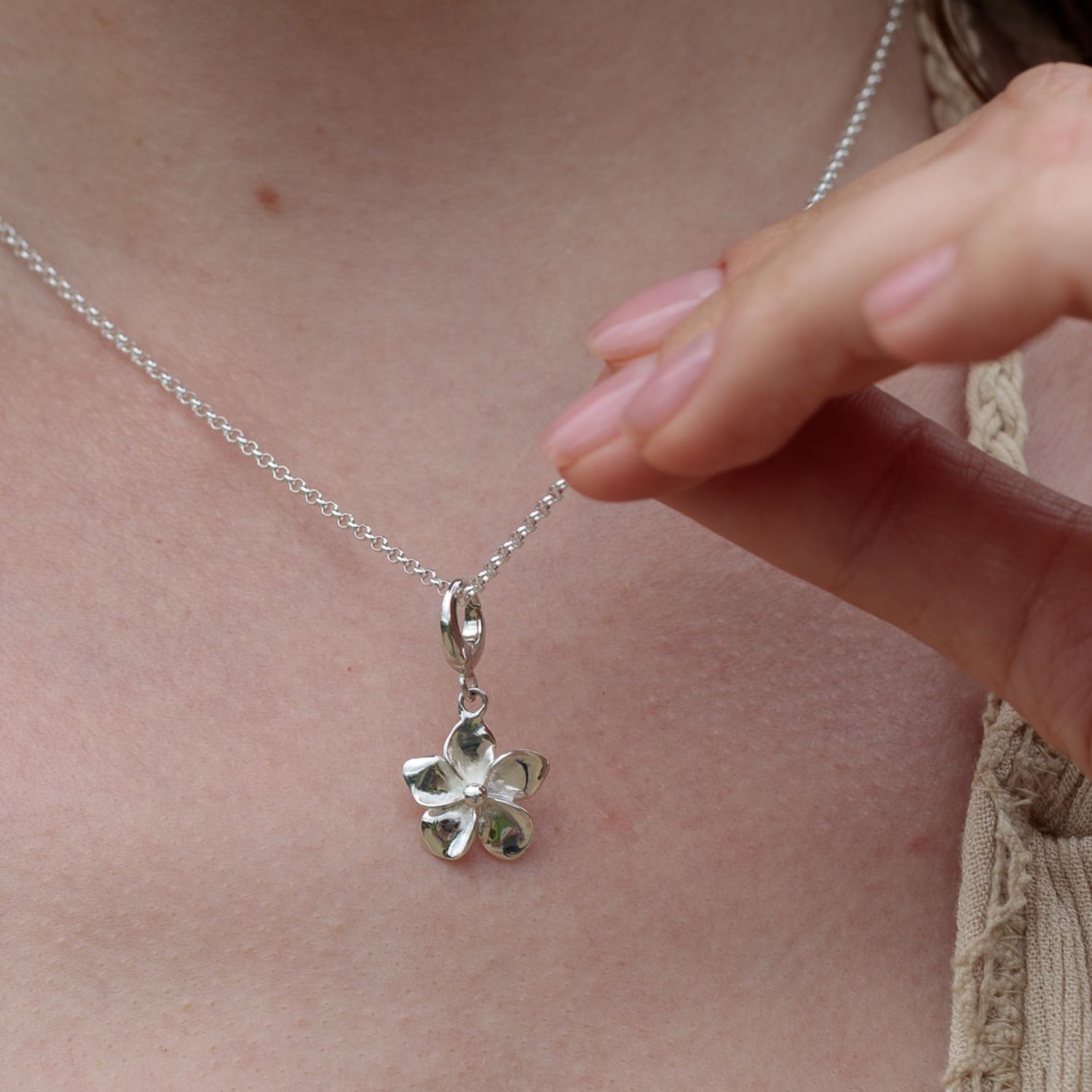 Sterling Silver Flower Charm Necklace
