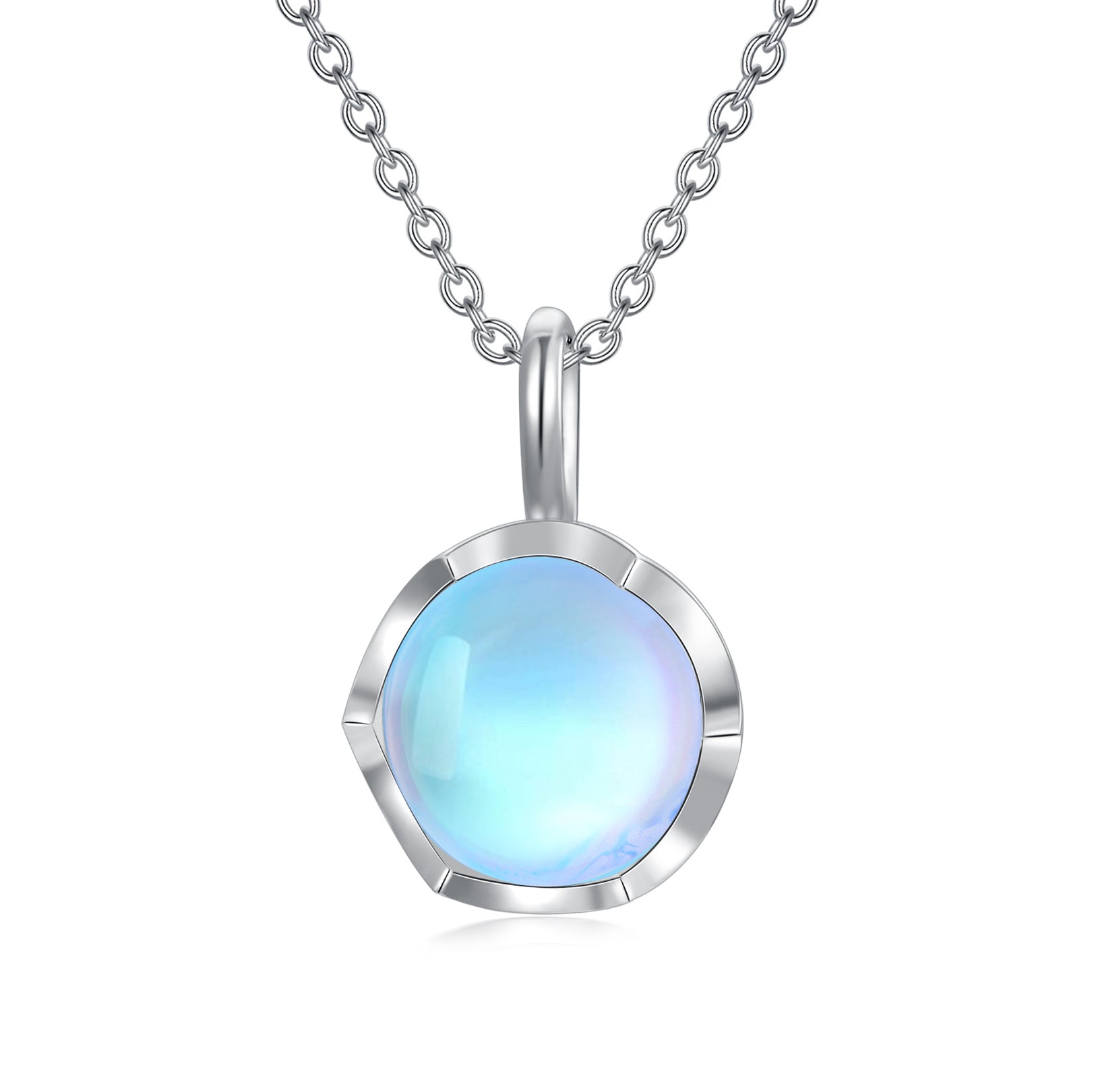 Sterling Silver Flower Synthetic Rainbow Moonstone Round Pendant Necklace
