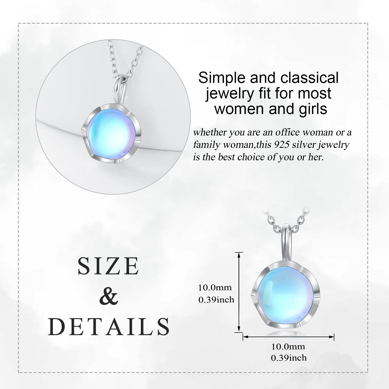 Sterling Silver Flower Synthetic Rainbow Moonstone Round Pendant Necklace