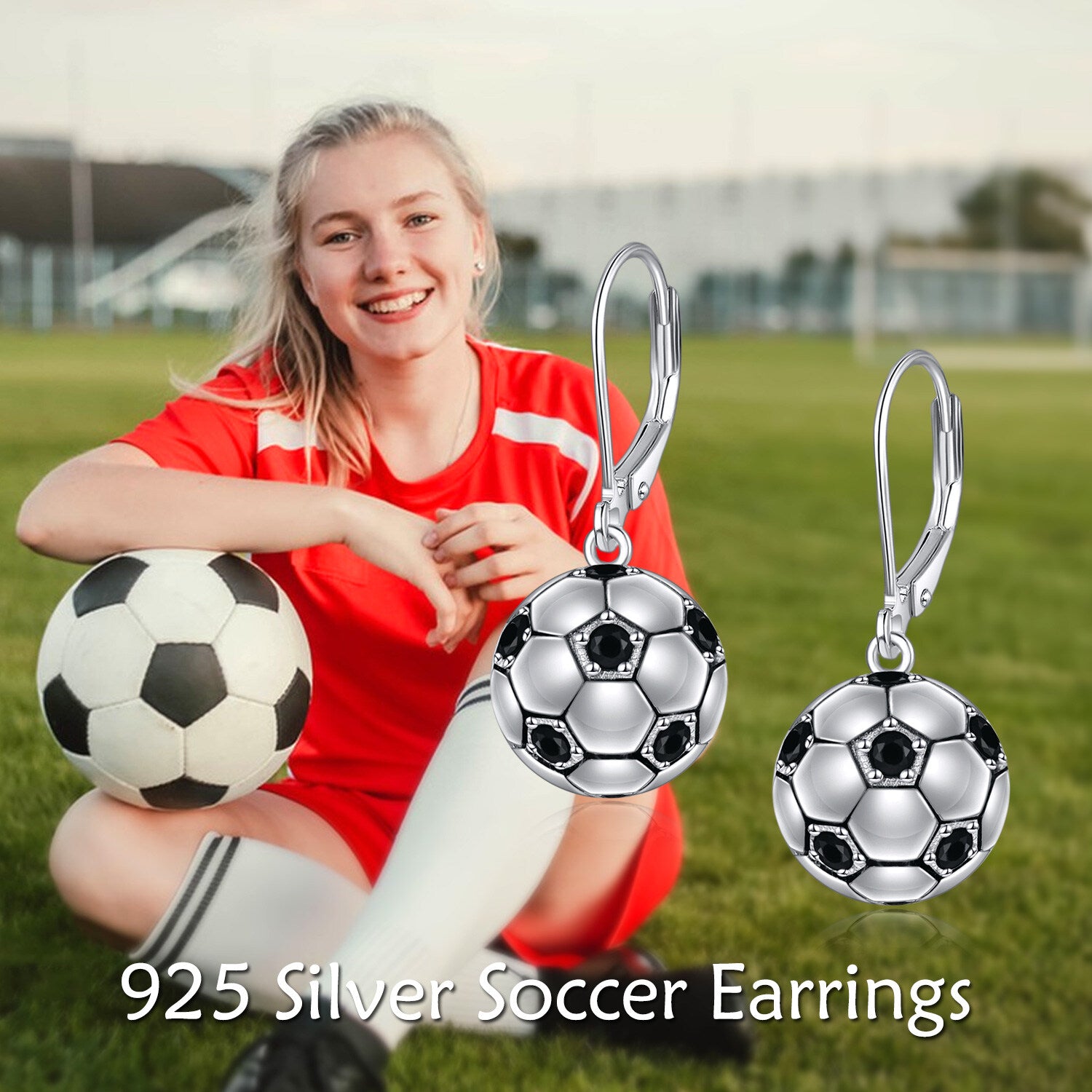 Sterling Silver Football Lever-back Earrings