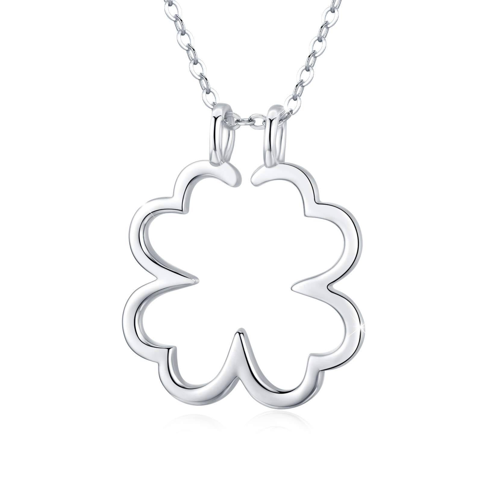 Sterling Silver Four Leaf Clover & Ring Holder Pendant Necklace