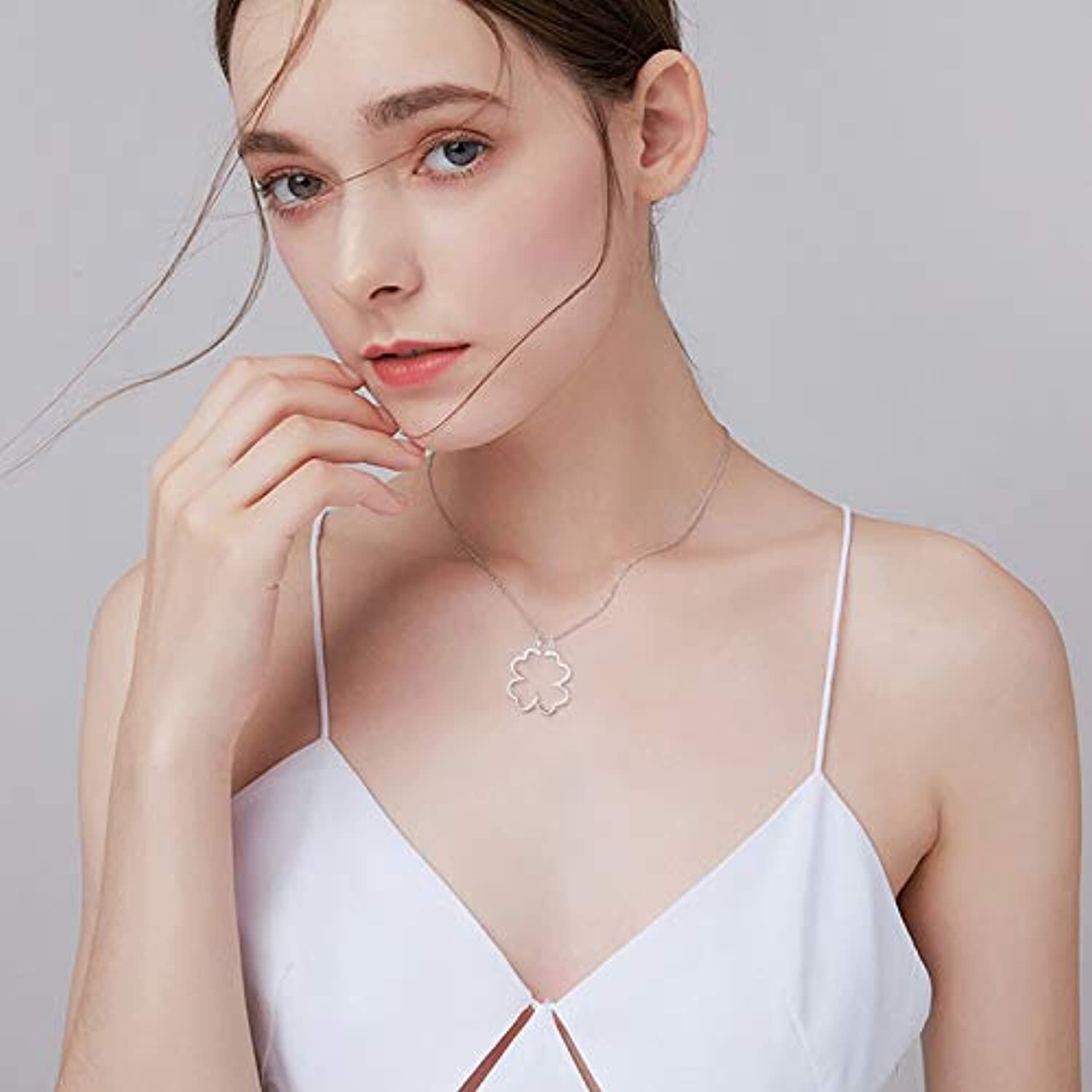 Sterling Silver Four Leaf Clover & Ring Holder Pendant Necklace