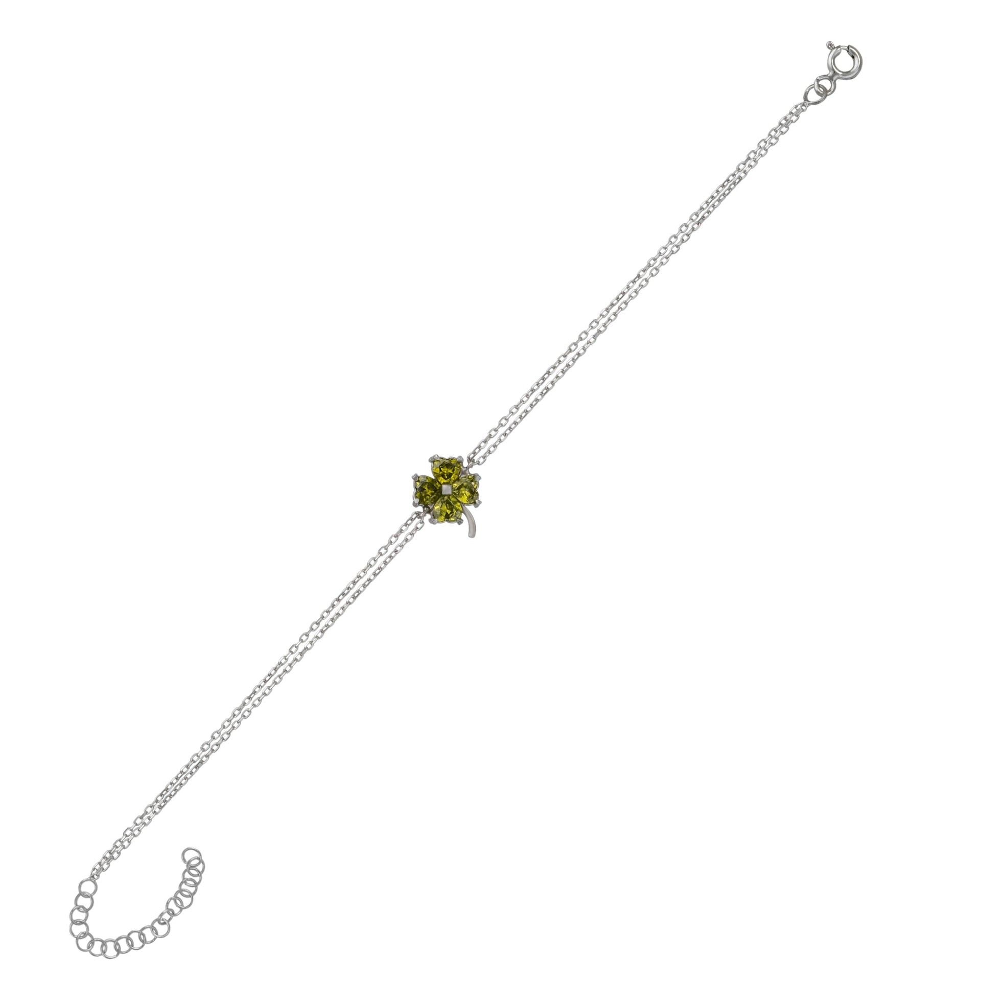 Sterling Silver Four Leaves Clover Bracelet - Mystic Green