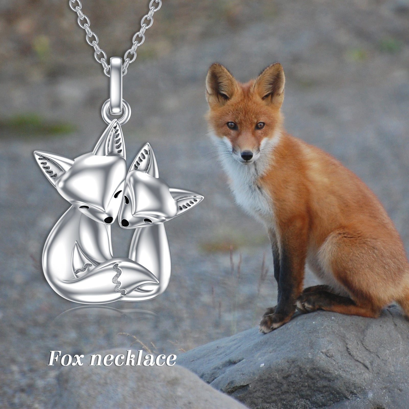 Sterling Silver Fox Mom & Kids Pendant Necklace