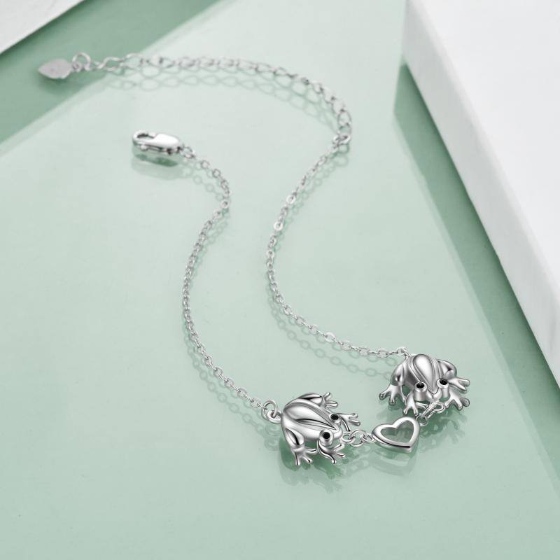 Sterling Silver Frog & Heart Charm Bracelet