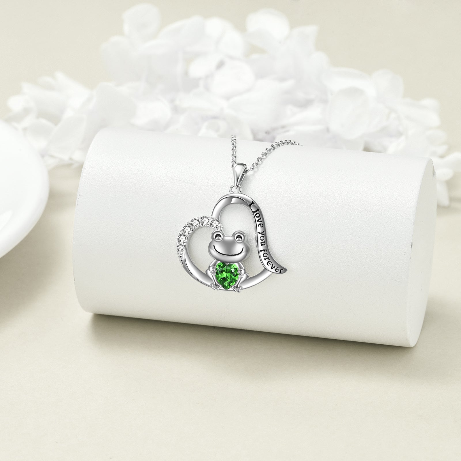 Sterling Silver Cubic Zirconia Frog & Heart Urn Necklace for Ashes with Engraved Word