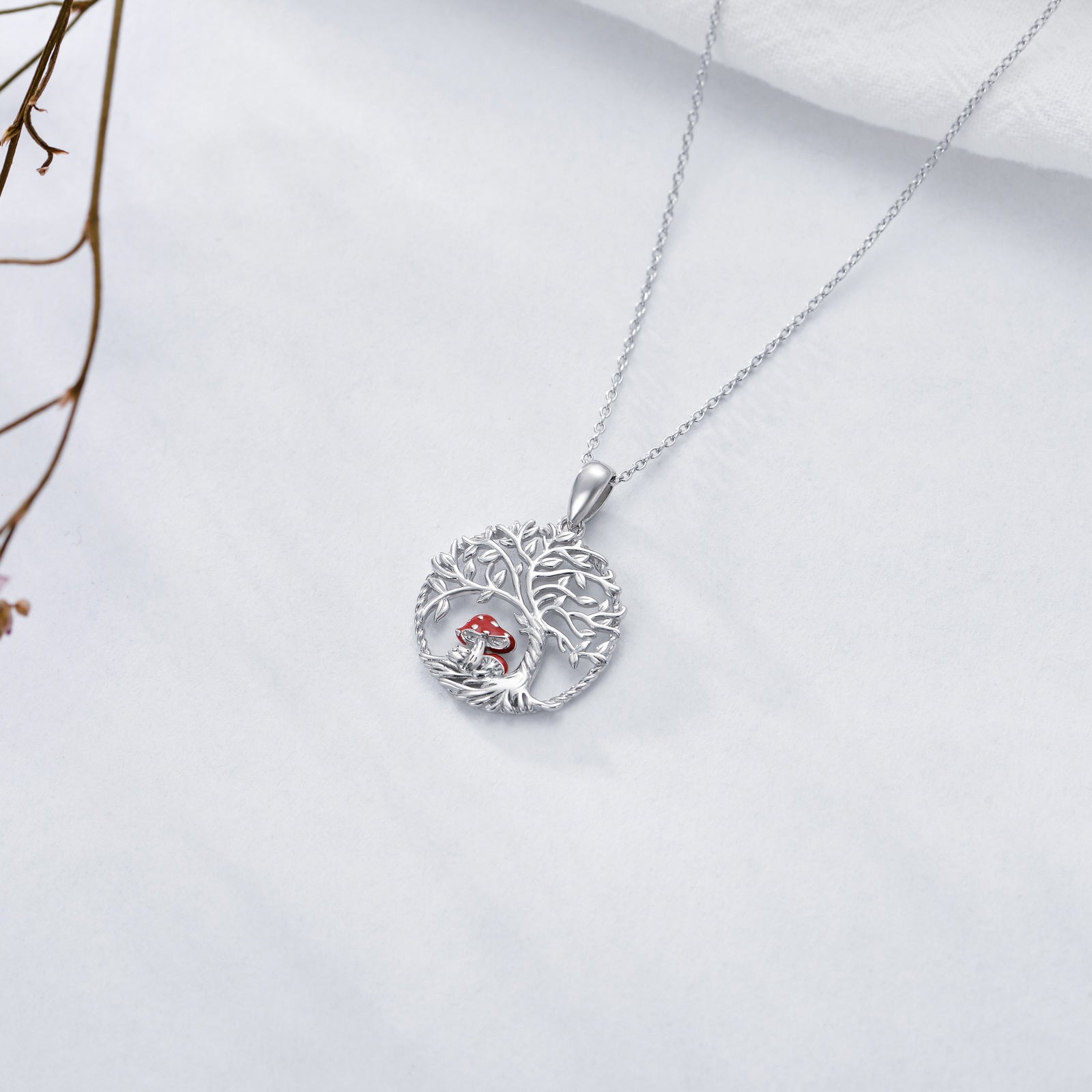 Sterling Silver Frog Mushroom Tree Of Life Pendant Necklace For Women