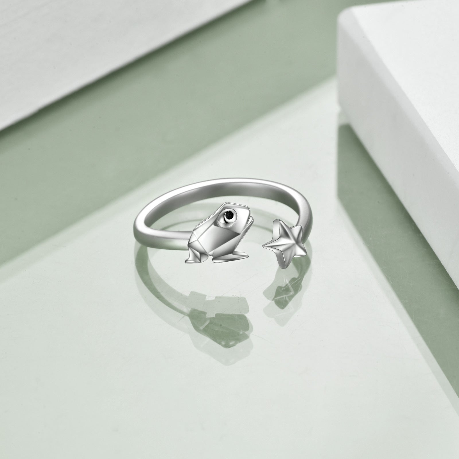 Sterling Silver Frog & Star Open Ring