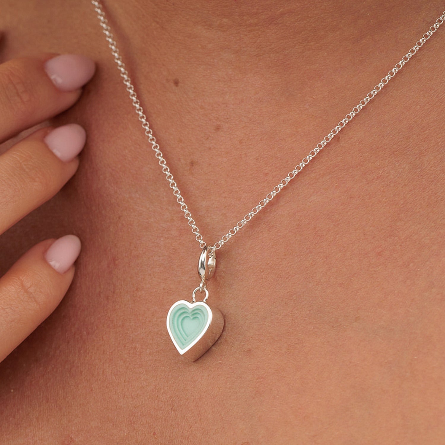 Sterling Silver Geometric Turquoise Heart Charm Necklace