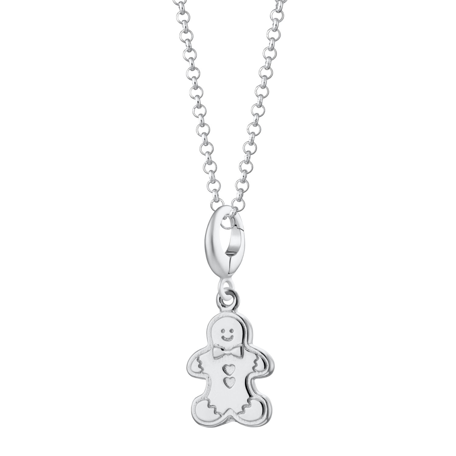 Sterling Silver Gingerbread Man Biscuit Charm Necklace