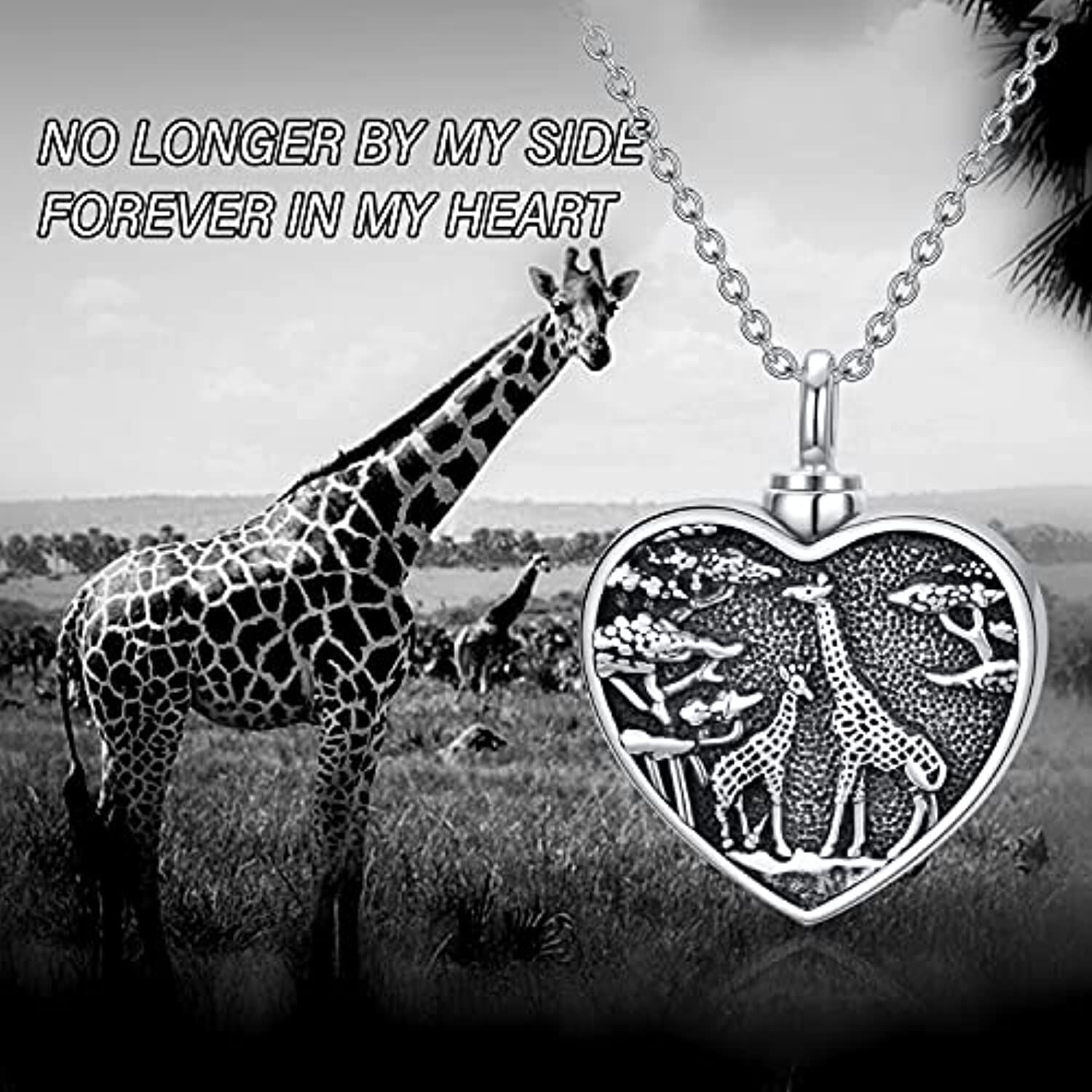 Sterling Silver Giraffe & Heart Urn Necklace for Ashes