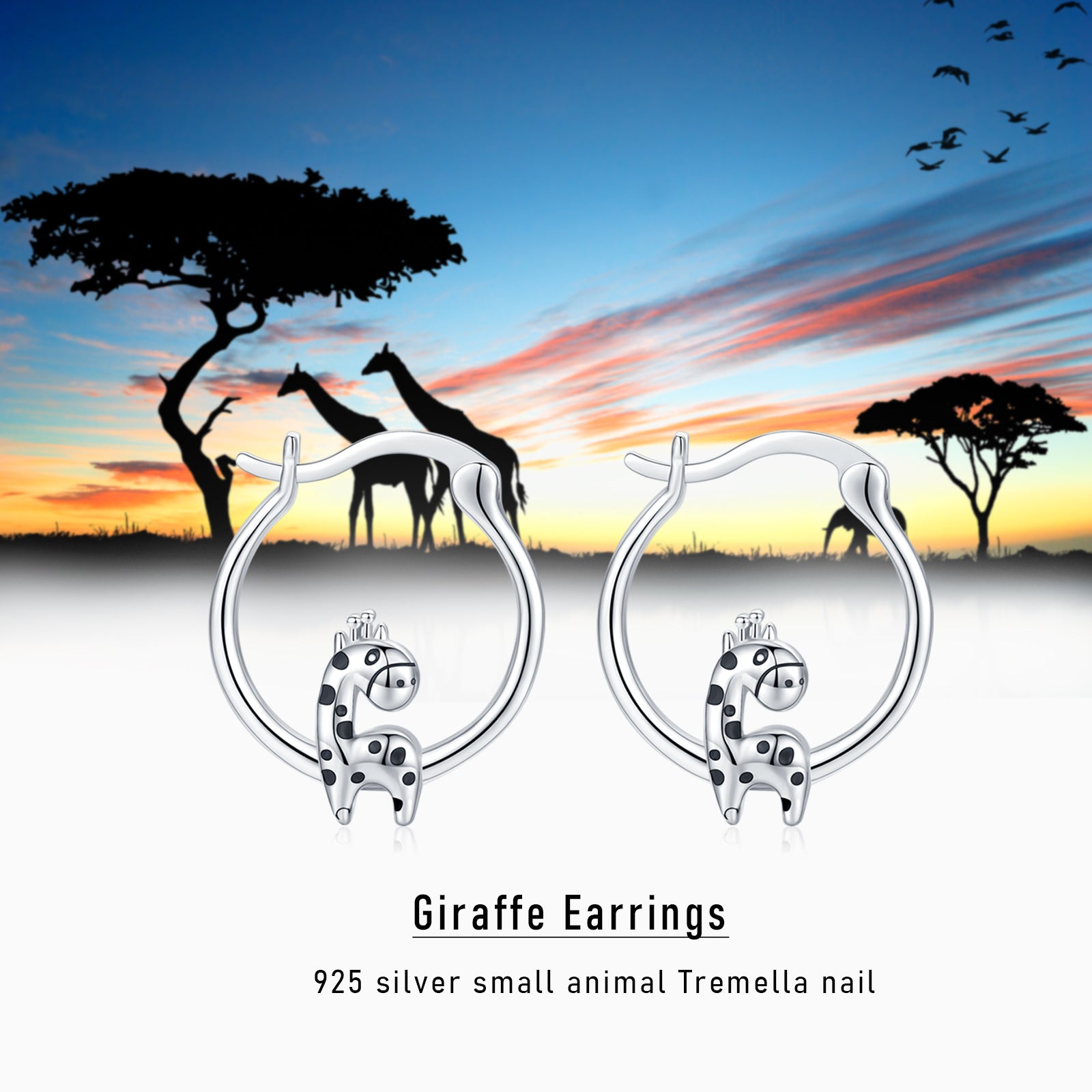 Sterling Silver Giraffe Hoop Earrings