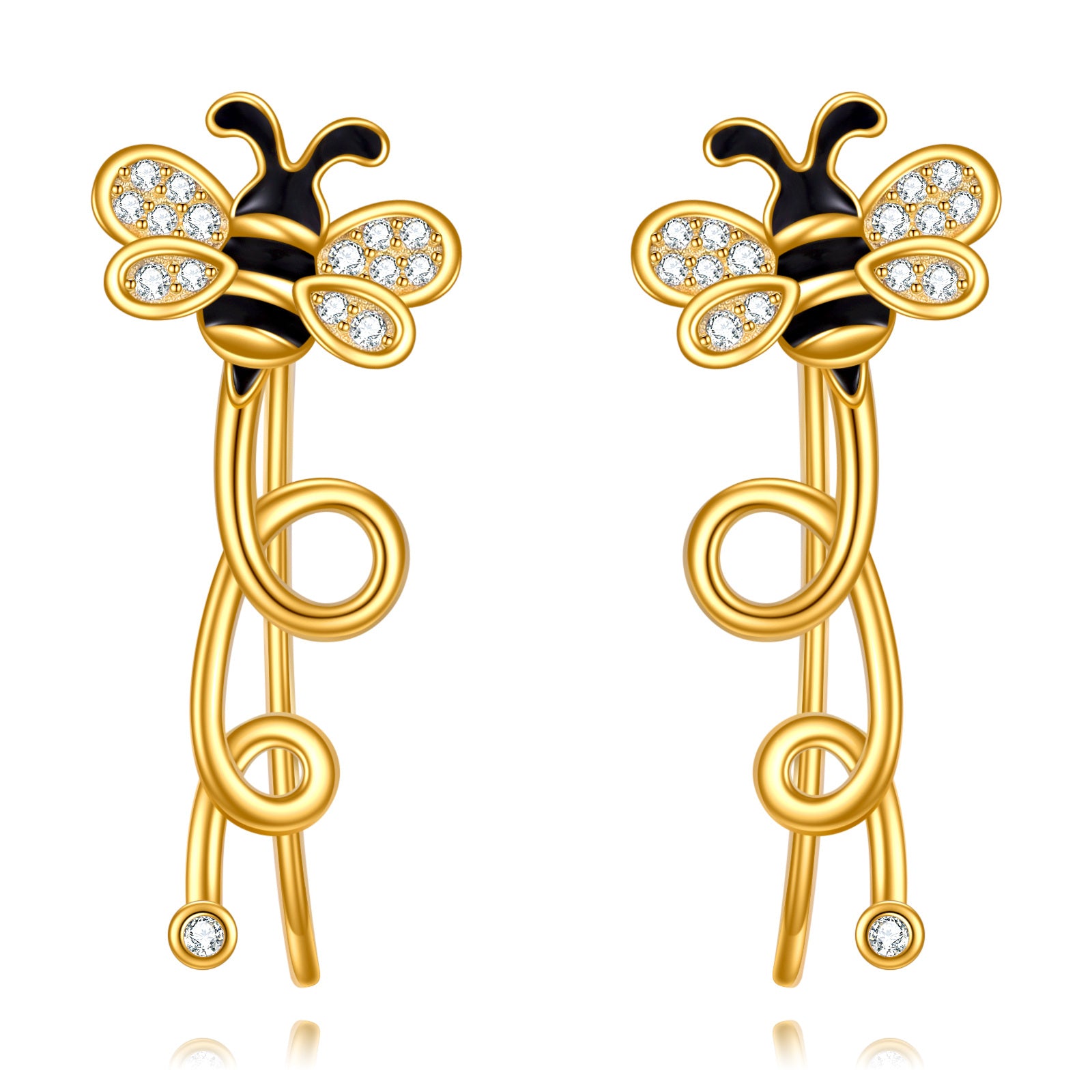 Gold Vermeil Cubic Zirconia Bee Climber Earrings for Women