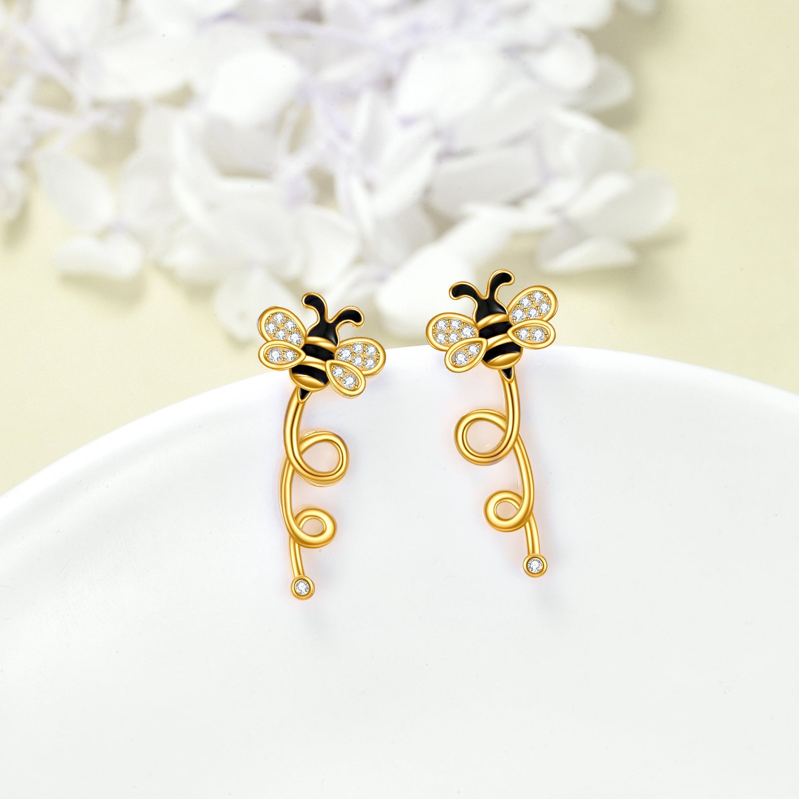 Gold Vermeil Cubic Zirconia Bee Climber Earrings for Women