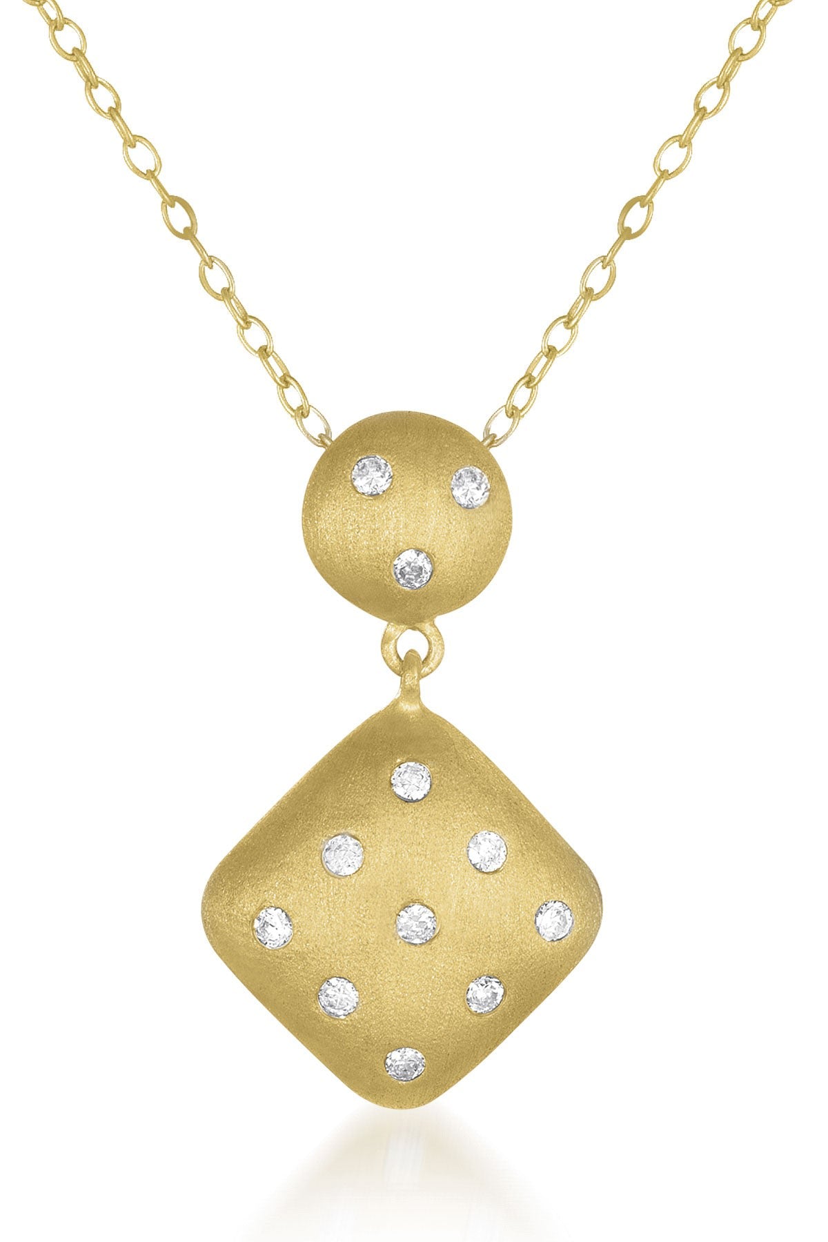 Sterling Silver Gold Overlay Clear Cubic Zirconia Accent Square Necklace