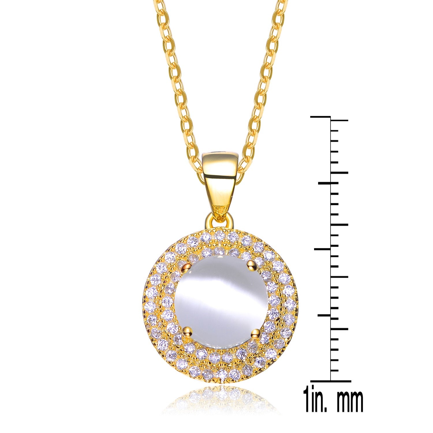 Sterling Silver Gold Overlay Frosty Cubic Zirconia Circle Necklace
