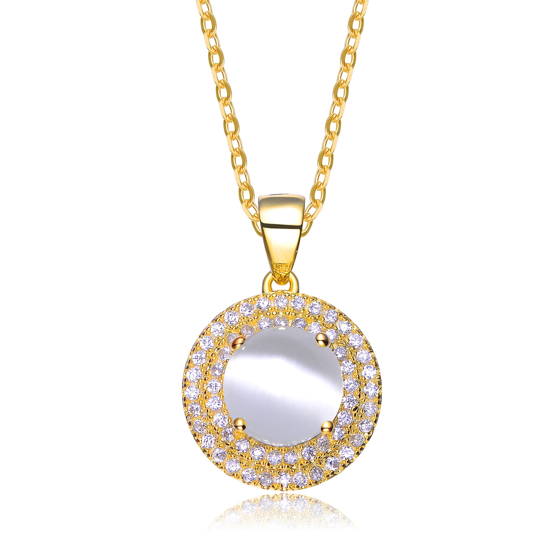 Sterling Silver Gold Overlay Frosty Cubic Zirconia Circle Necklace