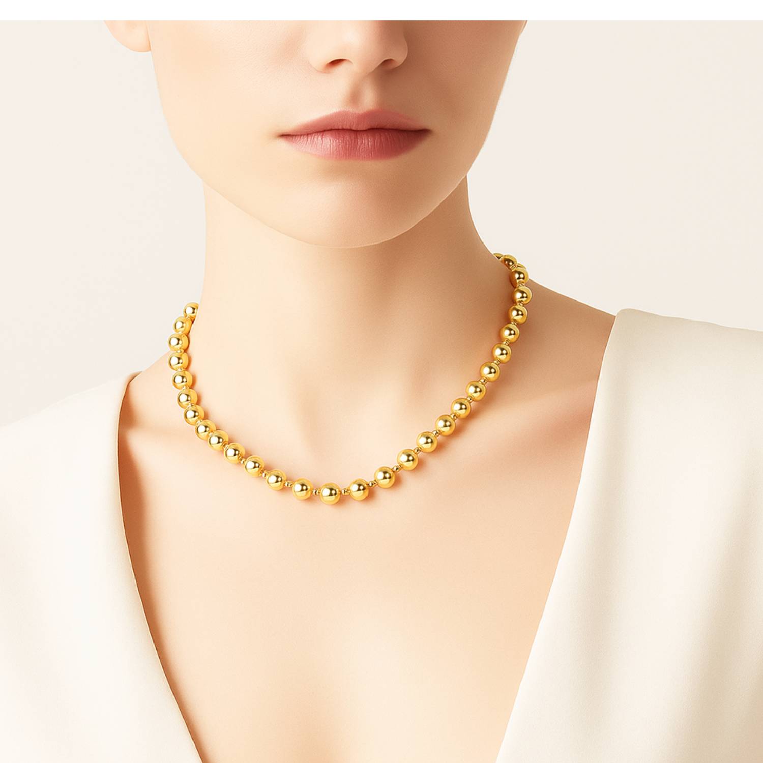 Sterling Silver Gold-Plated Beaded Necklace With Rose Gold Details