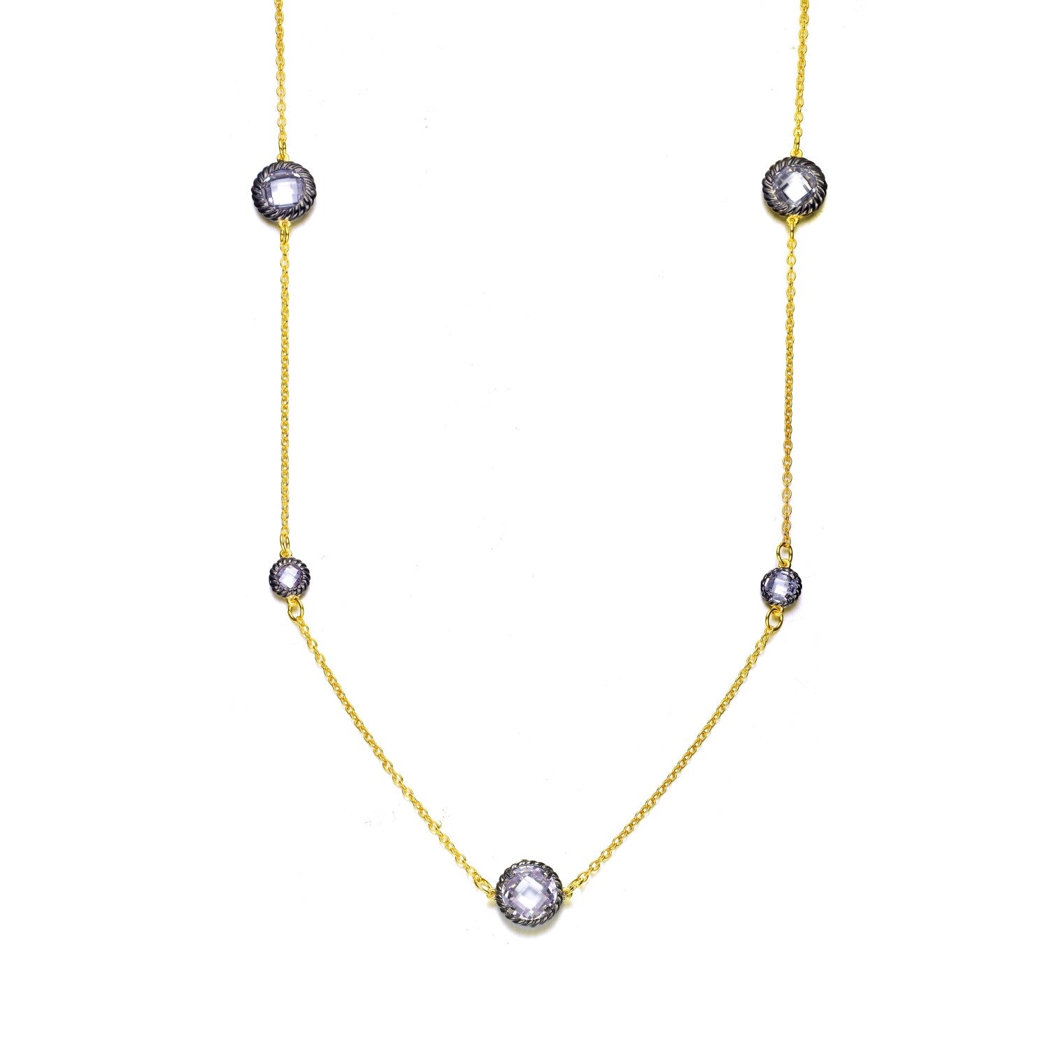 Sterling Silver Gold Plated Clear & Black Cubic Zirconia Long Necklace