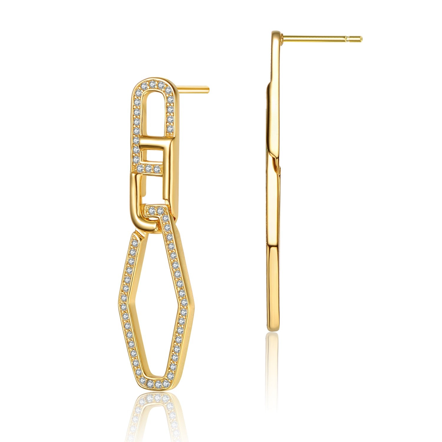 Sterling Silver Gold Plated Clear Cubic Zirconia Square Drop Earrings