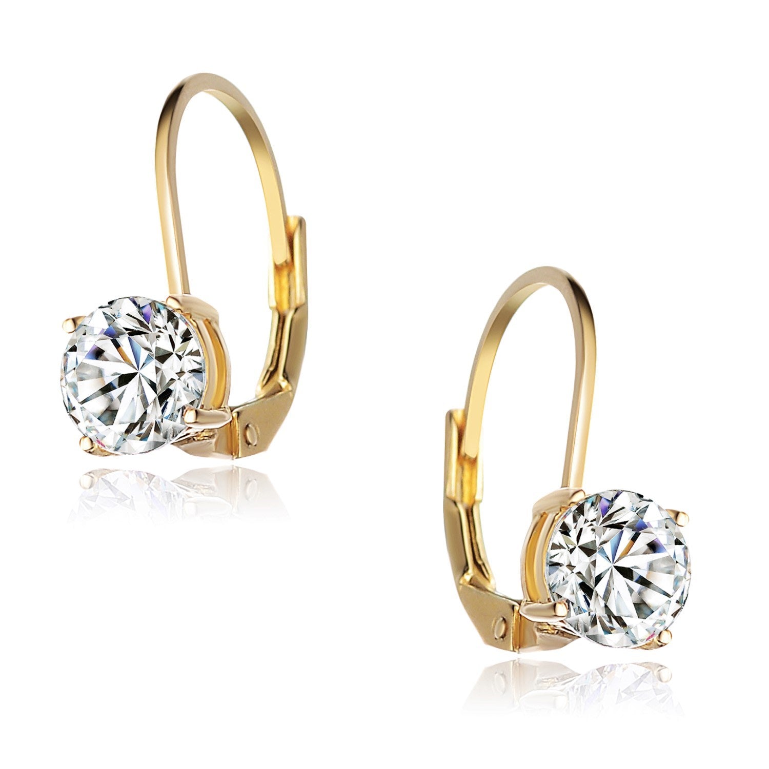 Sterling Silver Gold Plated Cubic Zirconia Classic Leverback Earrings