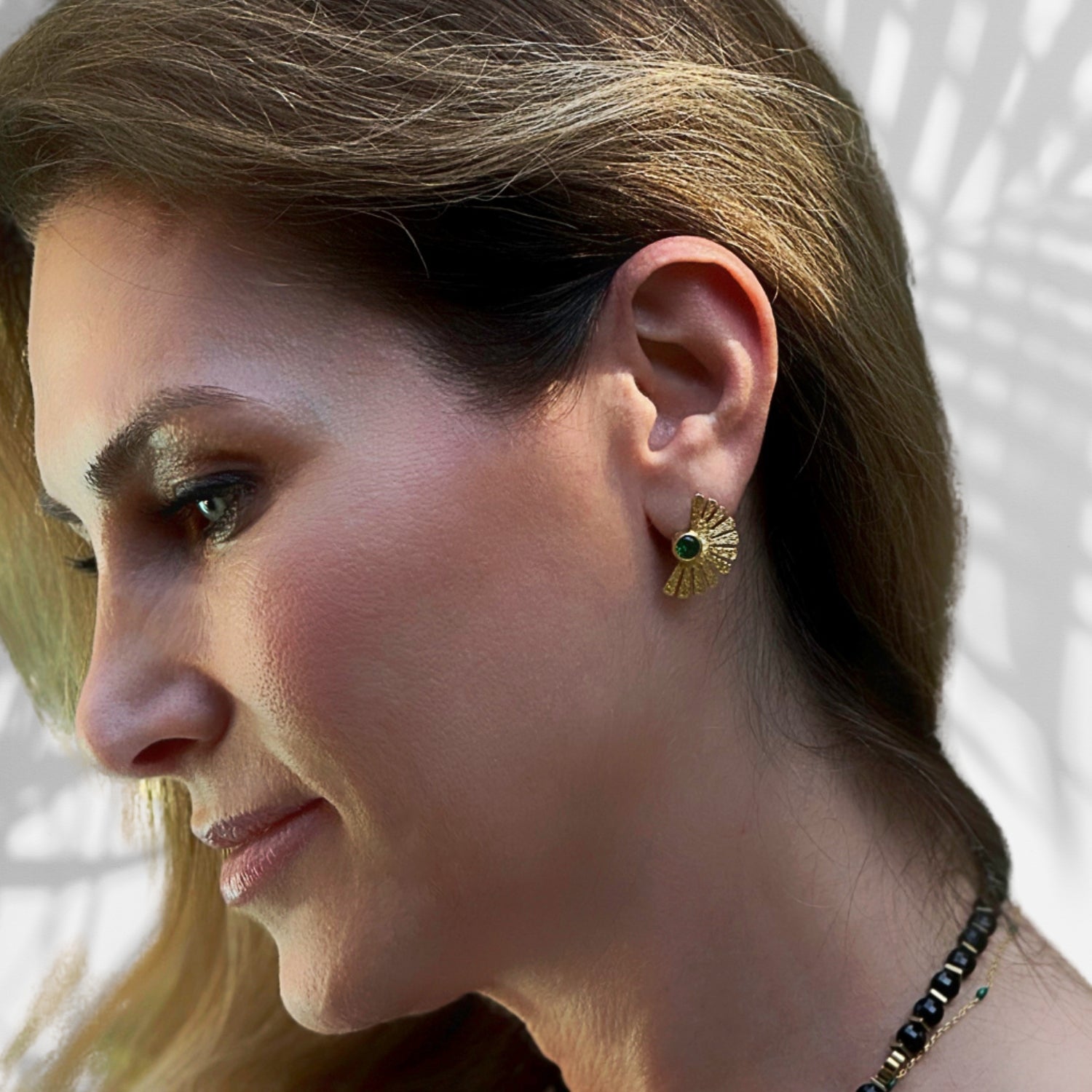 Sterling Silver Gold Plated Jade Gemstone Cleopatra Earring - Gold