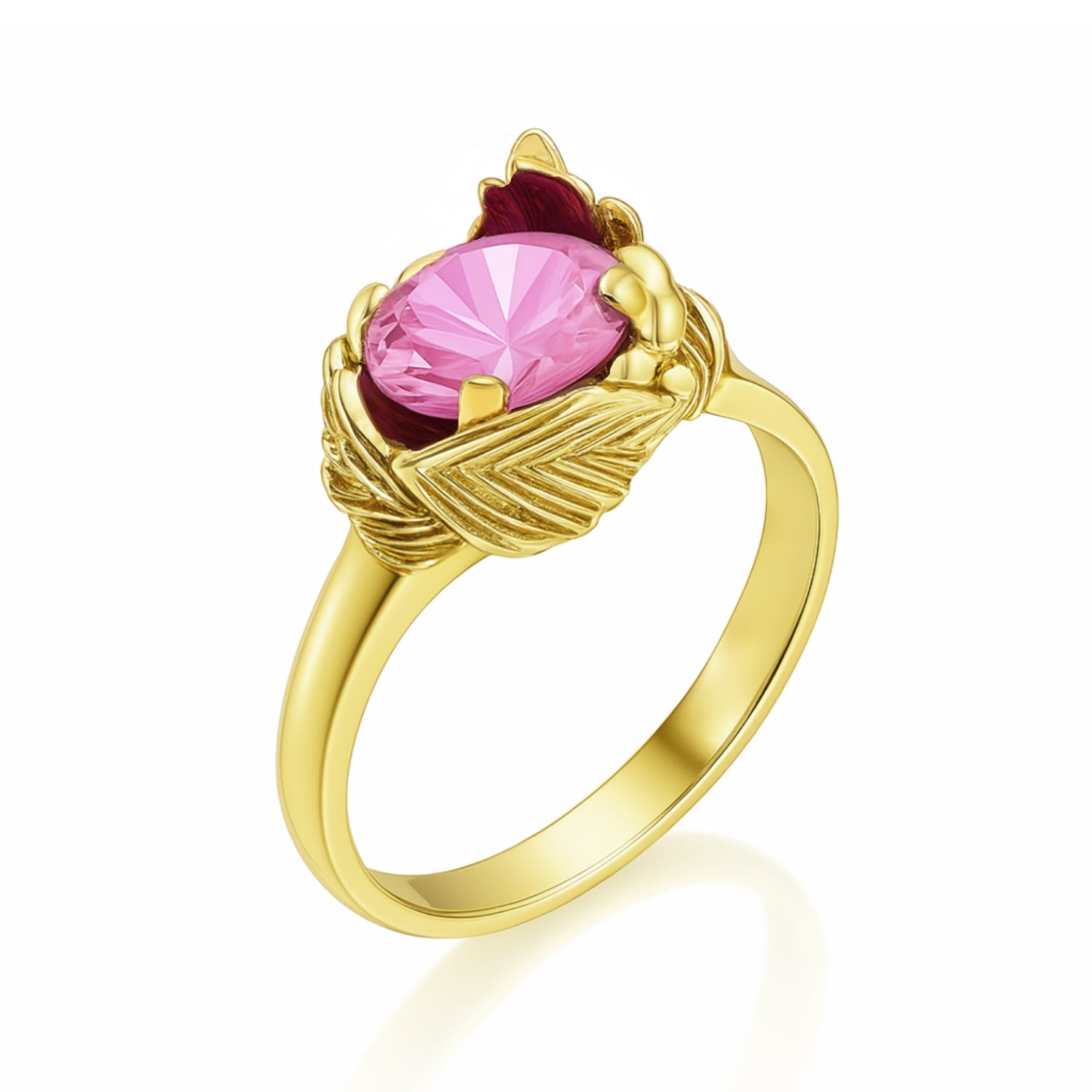 Sterling Silver With Gold Plated Ring With Pink Zircon Coleus– Unaloe Handmade Jewelry For Women