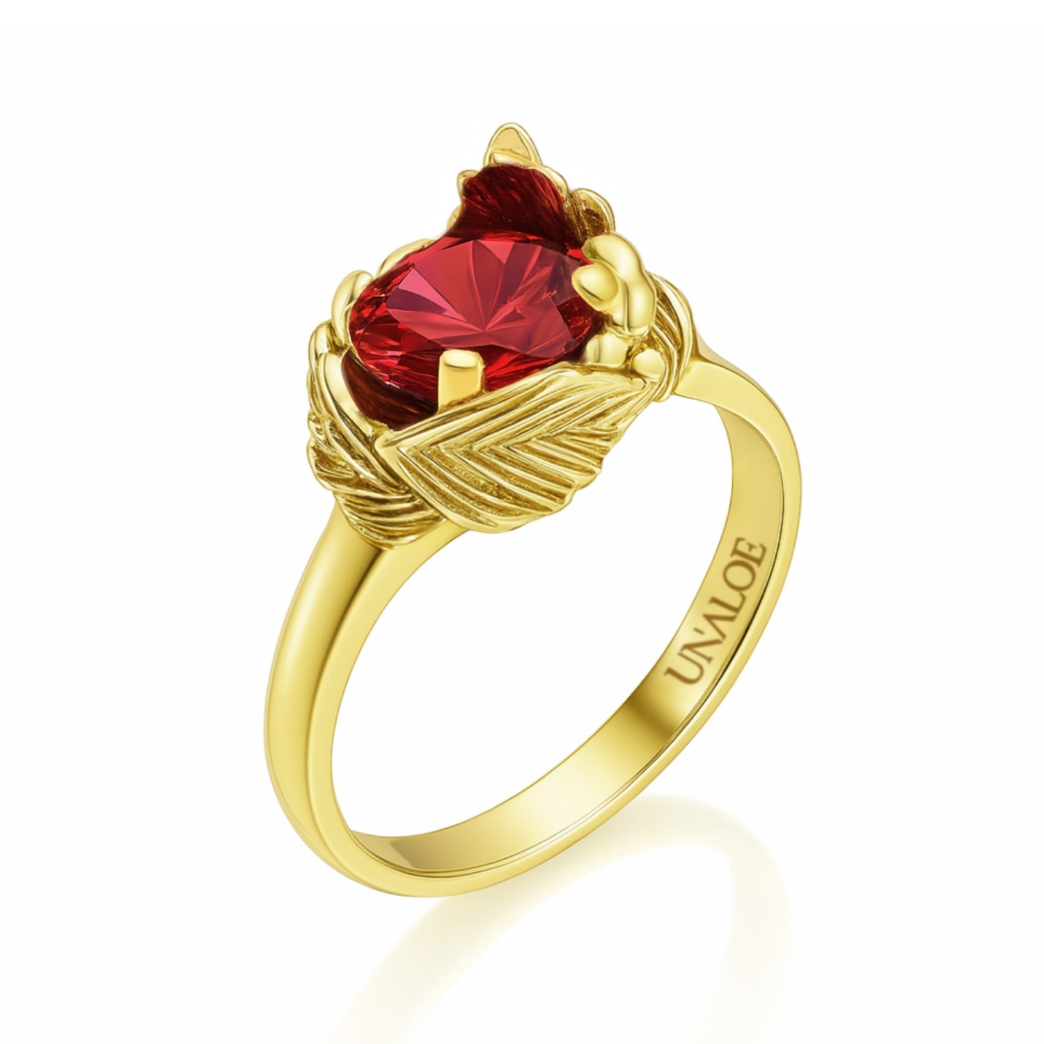Sterling Silver-Gold-Plated Ring With Red Zircon Coleus– Unaloe Handmade Jewelry For Women