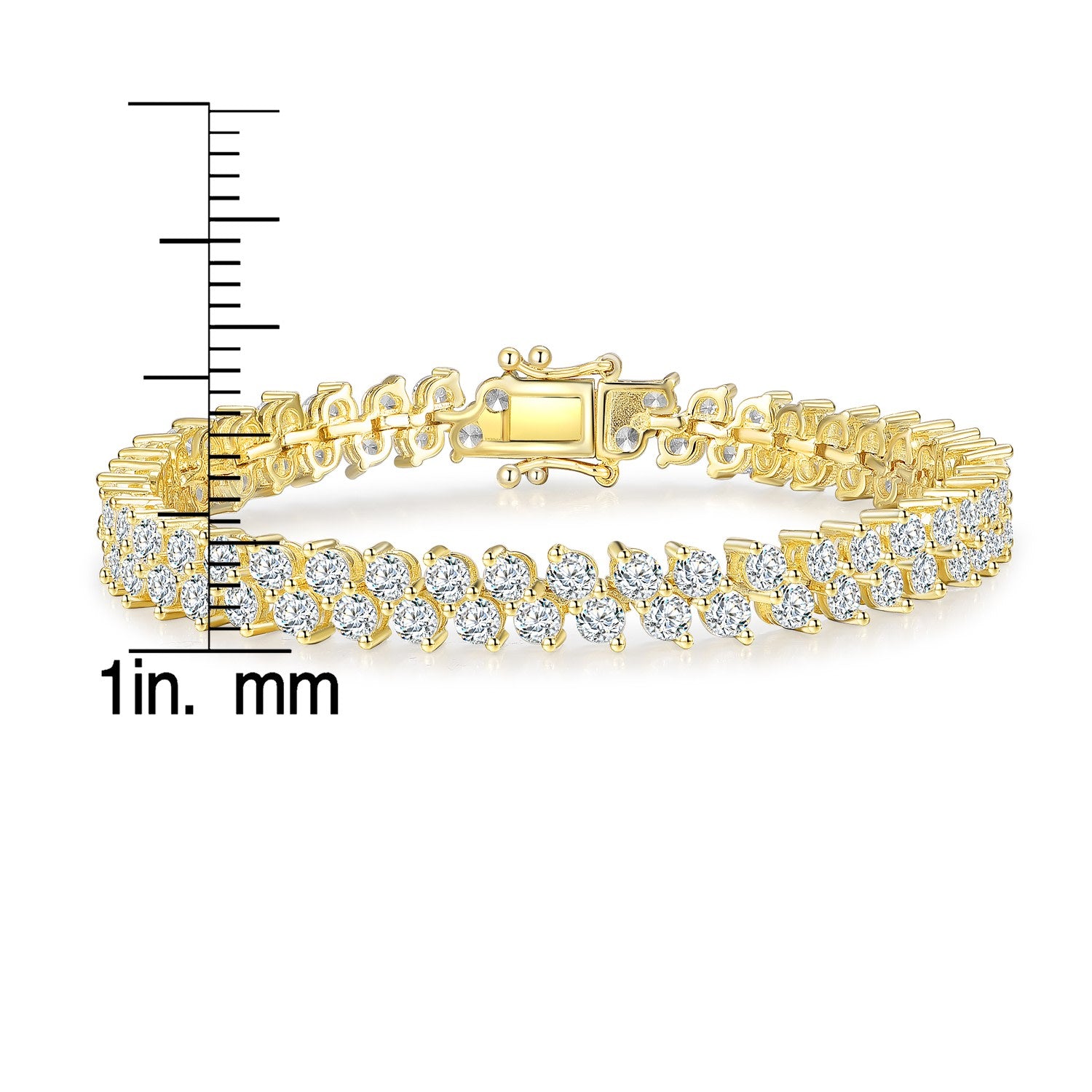 Sterling Silver Gold Plated With Cubic Zirconia Icicle Cluster Double Row Tennis Bracelet