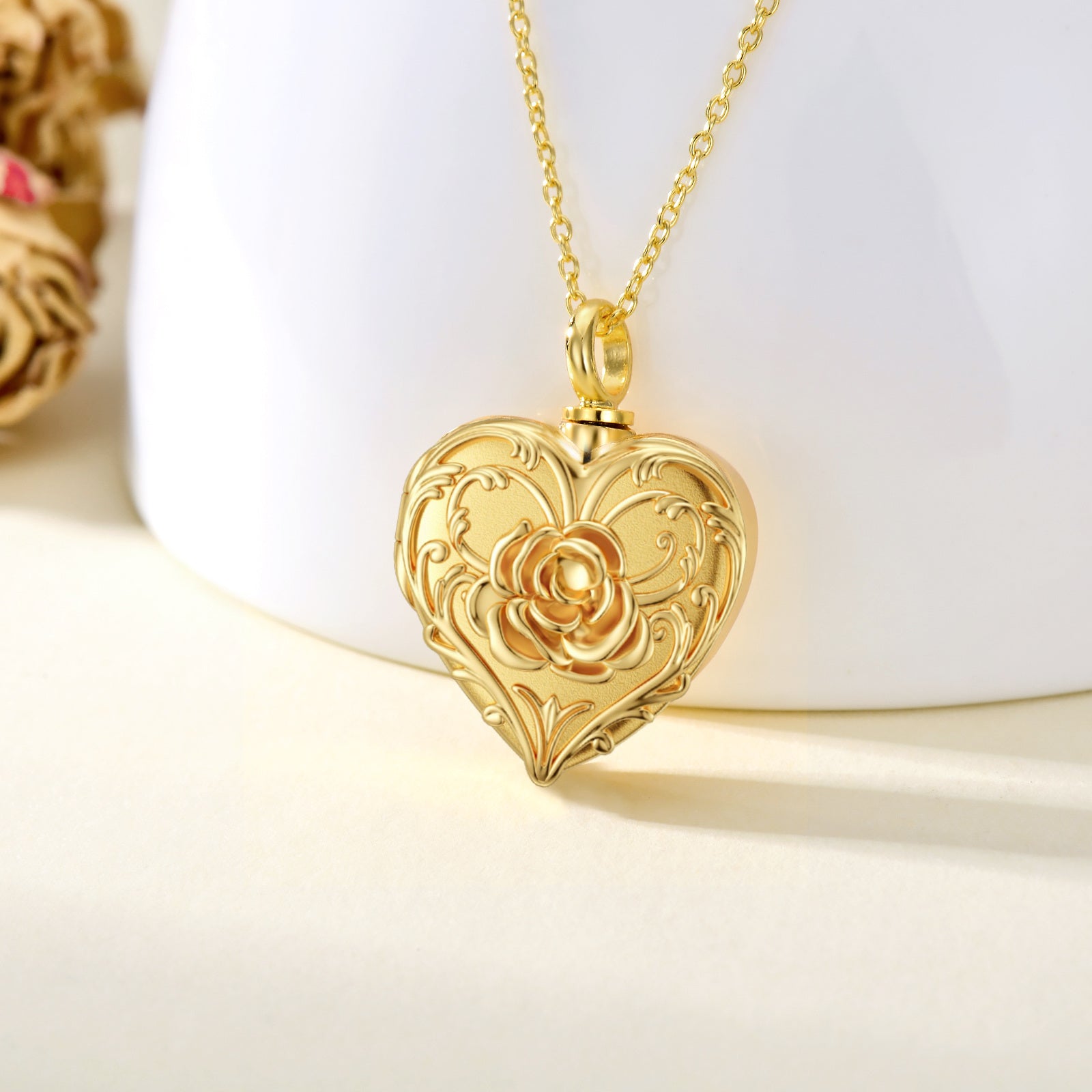Sterling Silver with Yellow Gold Plated Rose Urn Necklace for Ashes