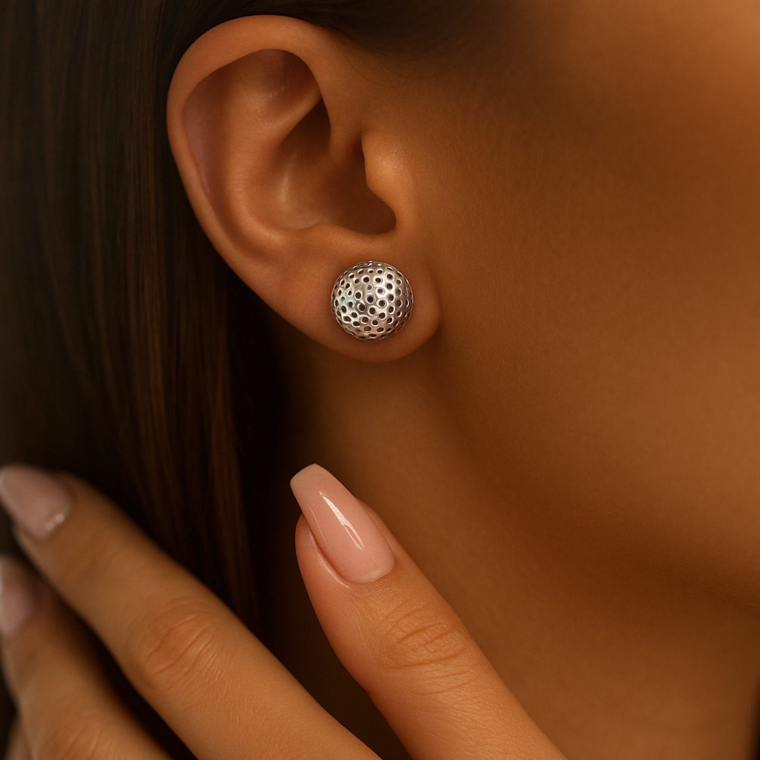 Sterling Silver Granulated Sphere Earrings – Hammered Artisan Texture – Modern Design – Unaloe Jewellery For Women