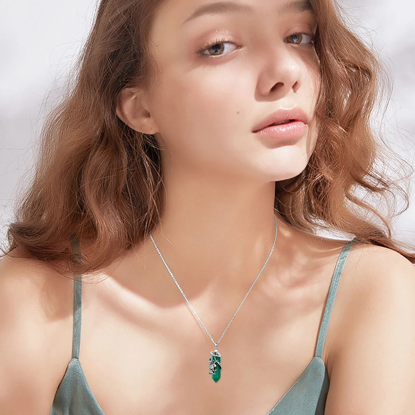 Sterling Silver Green Jade Frog Pendant Necklace
