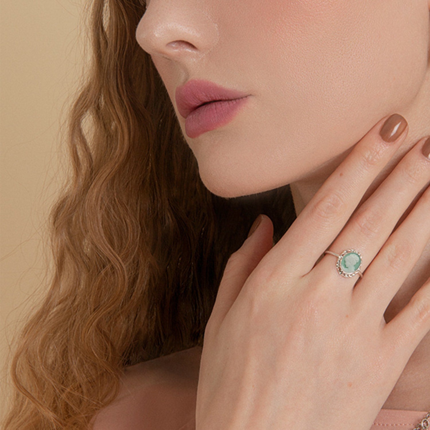 Sterling Silver Green Mini Cameo Ring