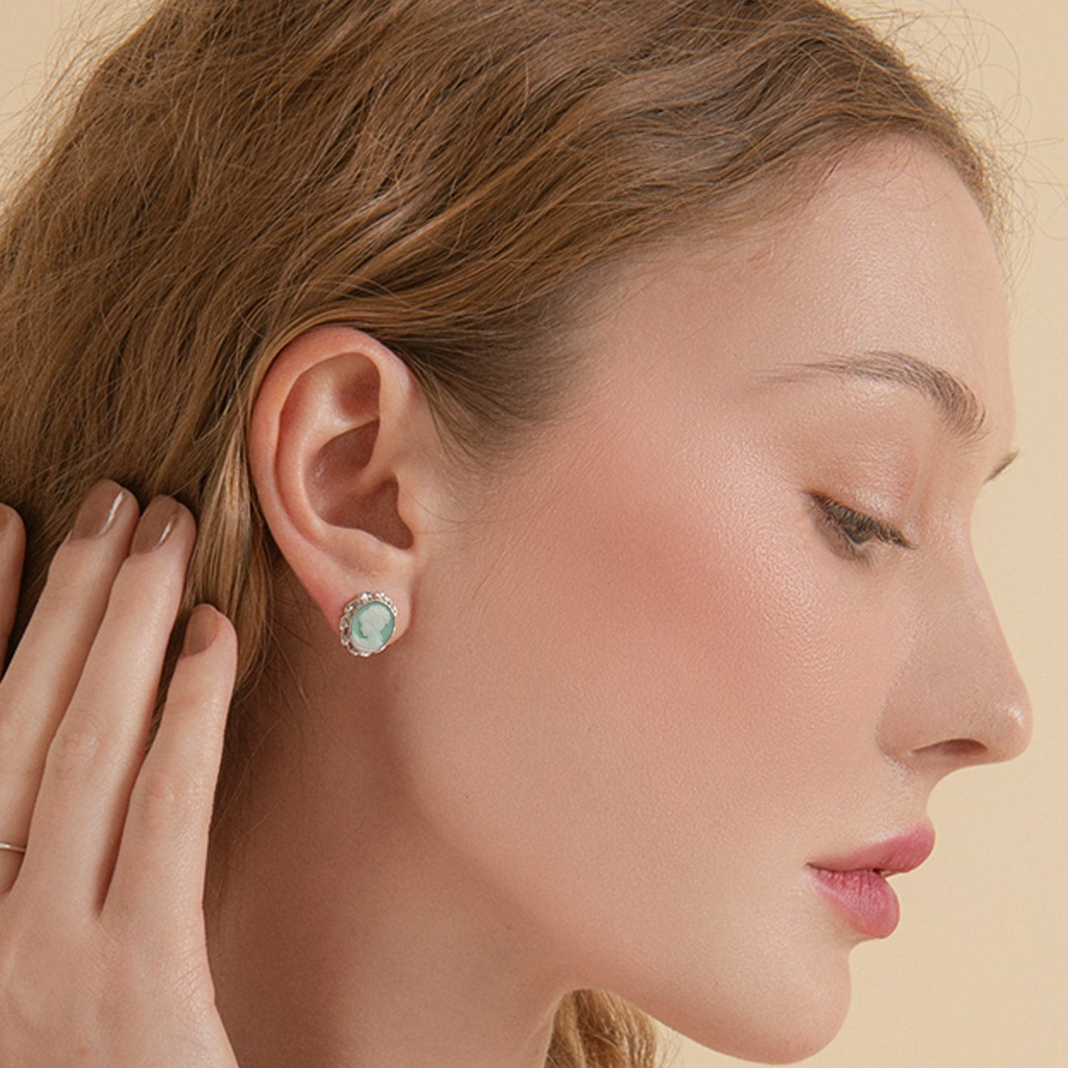 Sterling Silver Green Mini Cameo Stud Earrings