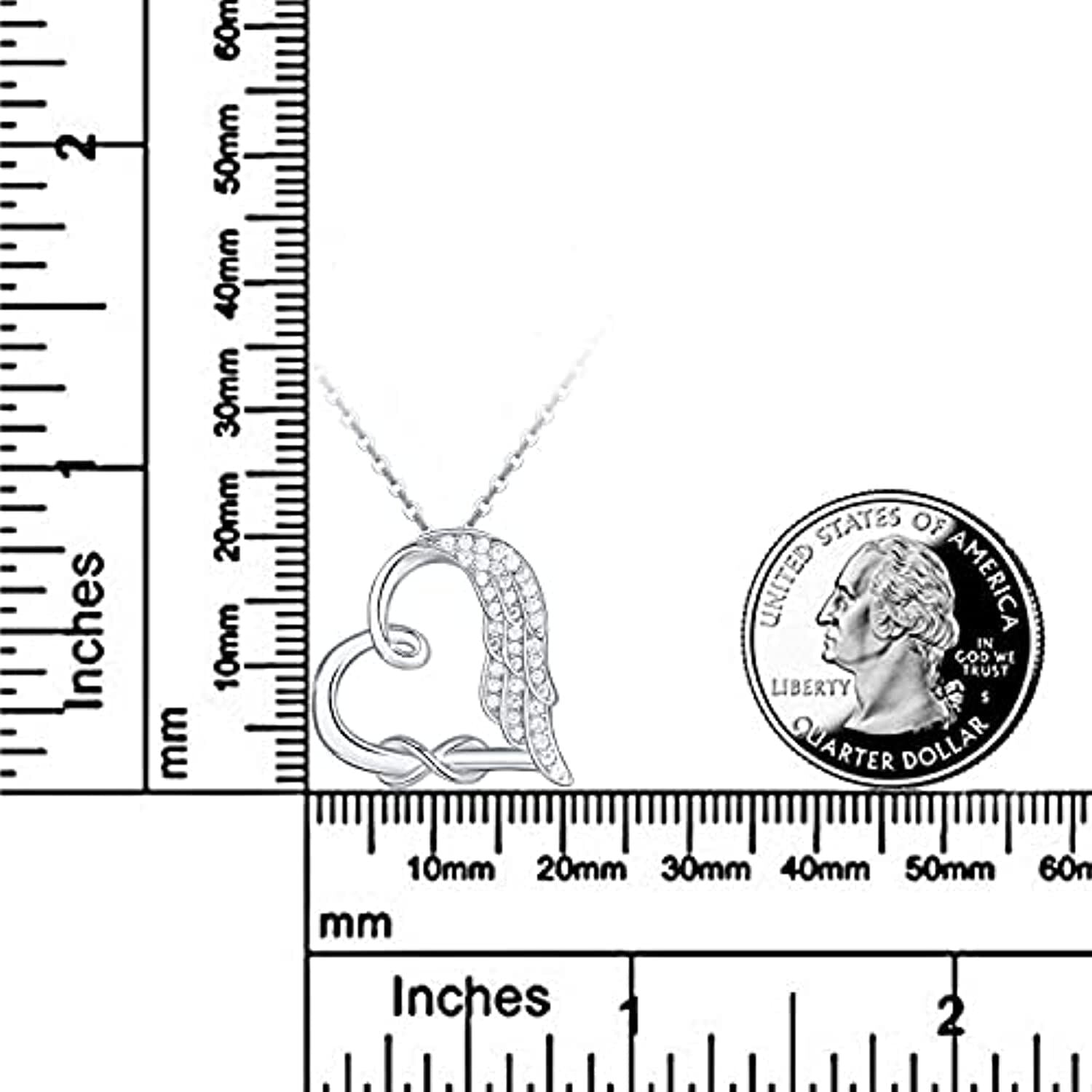 Sterling Silver Cubic Zirconia Feather & Heart Infinity Symbol Necklace for Women