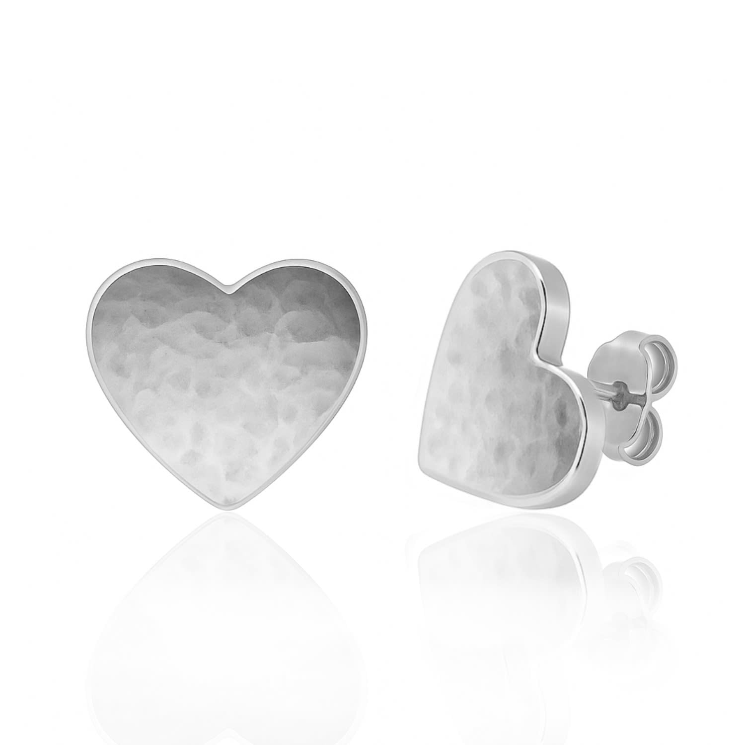 Sterling Silver Hammered Heart Stud Earrings – Minimal And Everyday Design – Unaloe Jewellery For Women