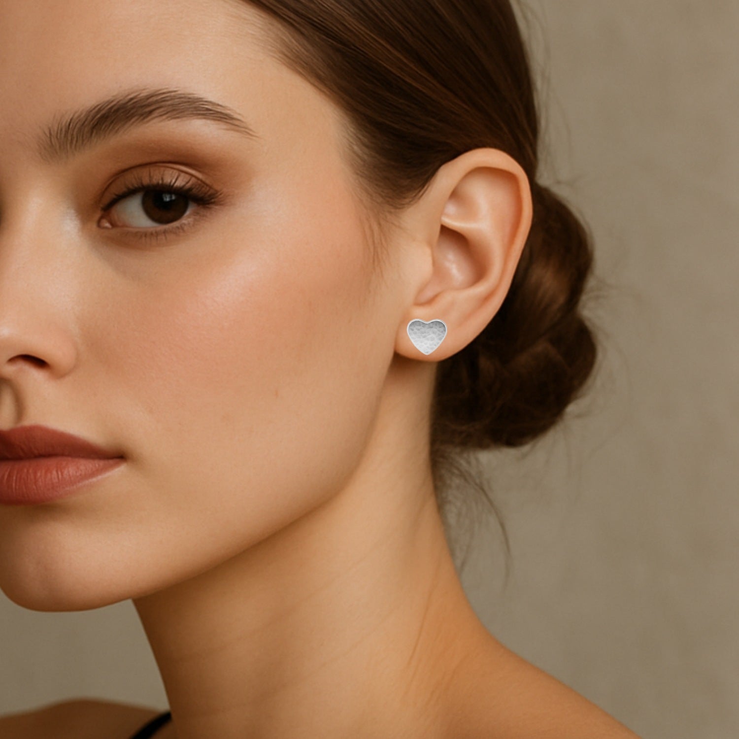 Sterling Silver Hammered Heart Stud Earrings – Minimal And Everyday Design – Unaloe Jewellery For Women