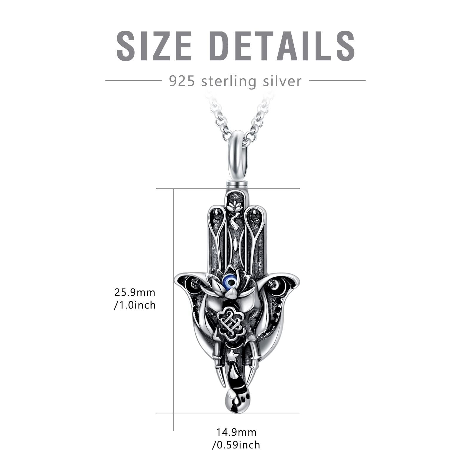 Sterling Silver Hamsa Hand Urn Necklace for Ashes