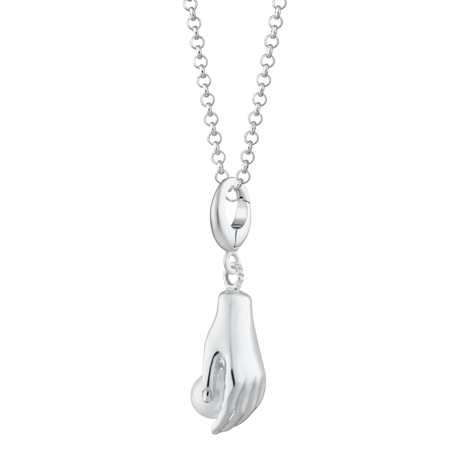 Sterling Silver Hand And Pearl Charm Necklace