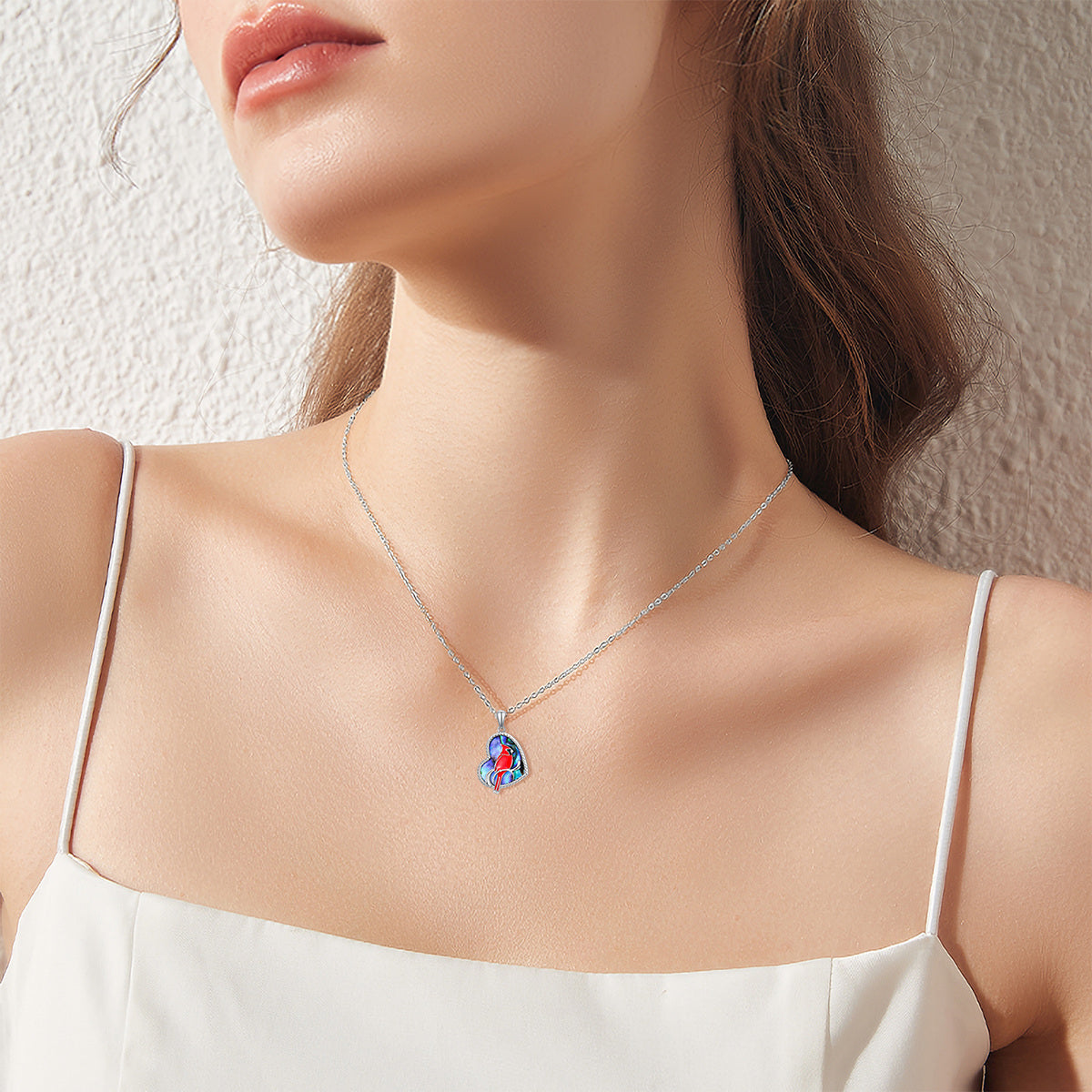 Sterling Silver Heart Abalone Shellfish Cardinal Pendant Necklace