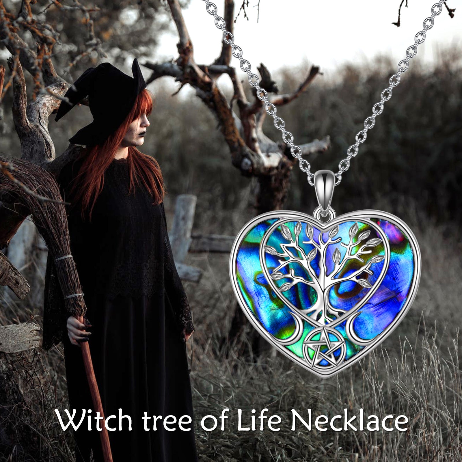 Sterling Silver Heart Abalone Shellfish Tree Of Life Pendant Necklace